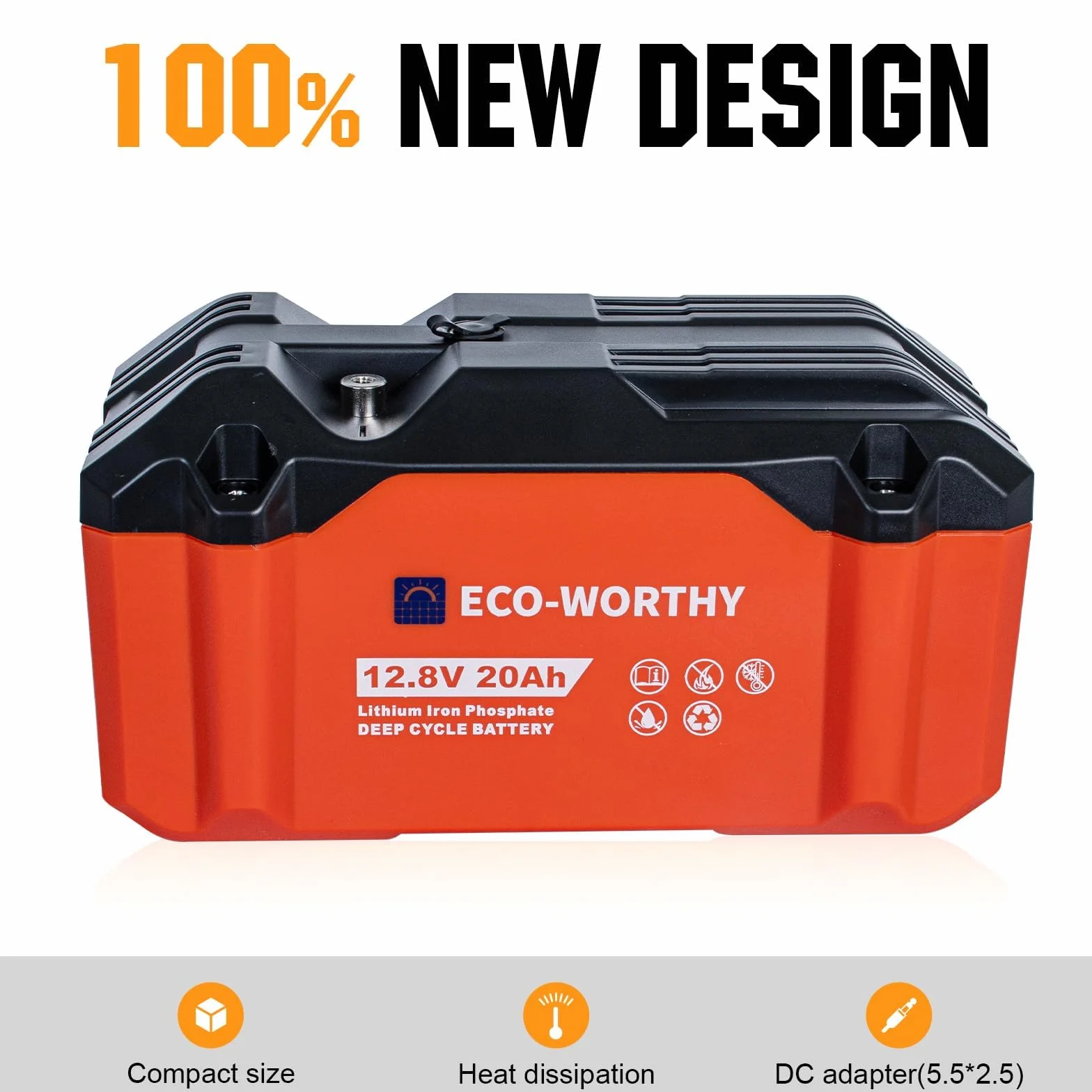 ECO-WORTHY 256 Wh LiFePO4 12 V 20 Ah, akumulator litowo-żelazowo-fosforanowy 12 V z ochroną BMS i do 15000 cykli głębokiego rozładowania do kempingu, silnika do trolingu, łodzi