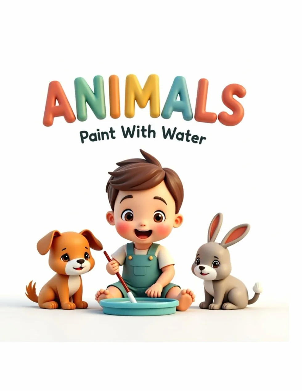 Cute Animals Watercolor Coloring Book for Kids – Easy Big Animal Pages for Painting with Watercolors – Preschool Activity Book