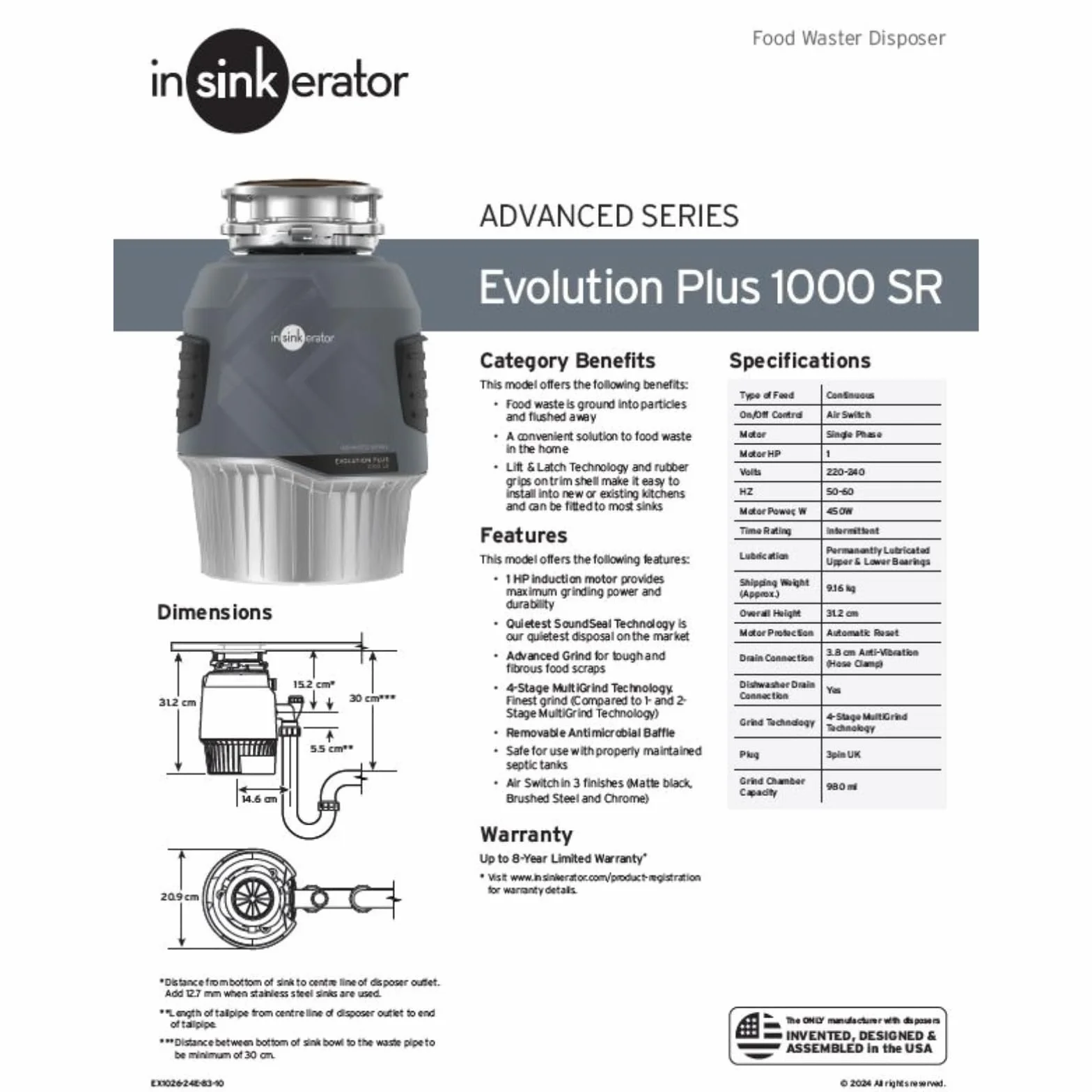 InSinkErator Odpady kuchenne Evolution Plus 1000 SR Waste Disposer rozdrabniacz odpadów