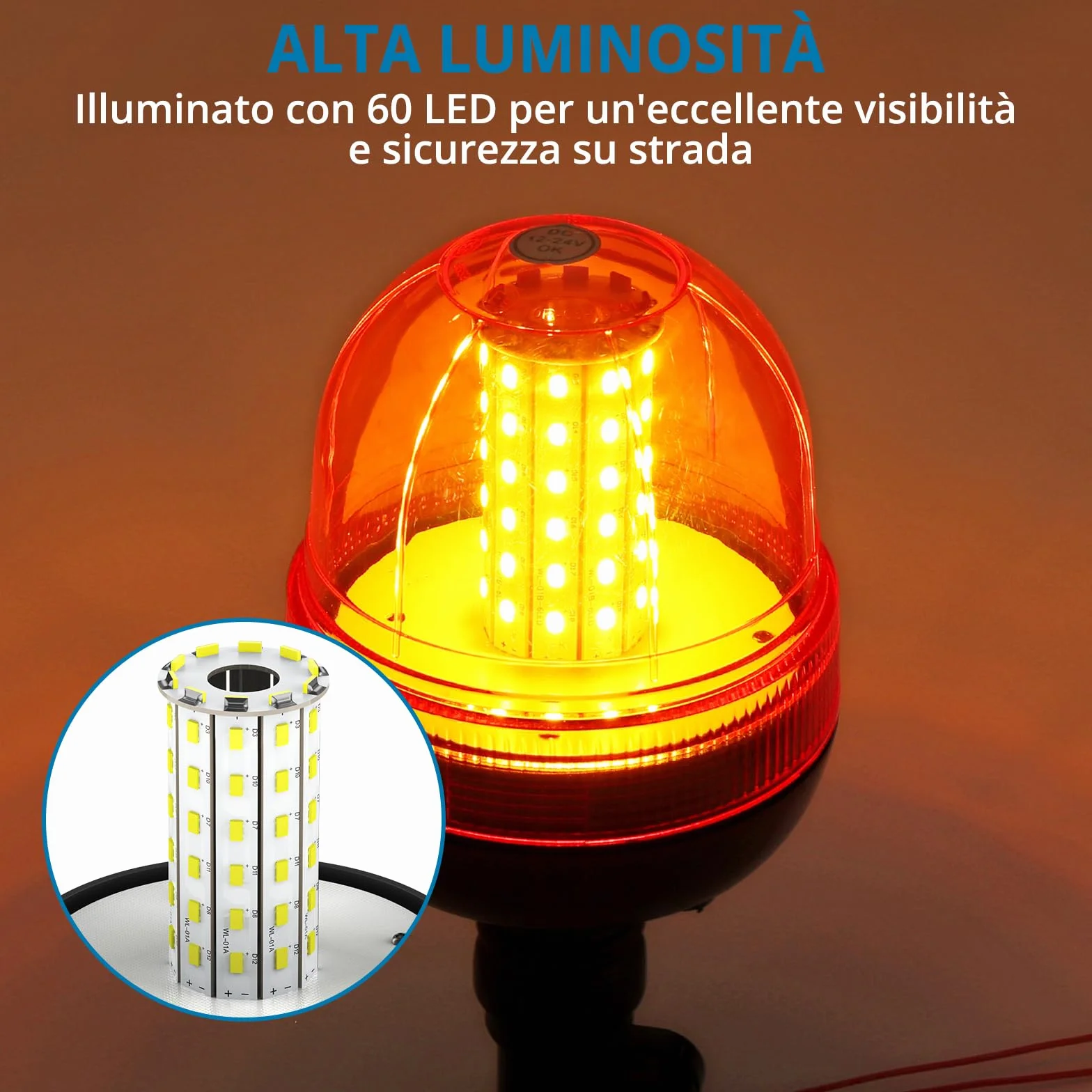 AUTOUTLET 2 x lampa ostrzegawcza z 60 diodami LED, Amber, 12 V/24 V, z 3 trybami oświetlenia, dopuszczenie do ruchu drogowego R10 E9, wodoszczelna, pyłoszczelna, do traktorów, ciężarówek i samochodów