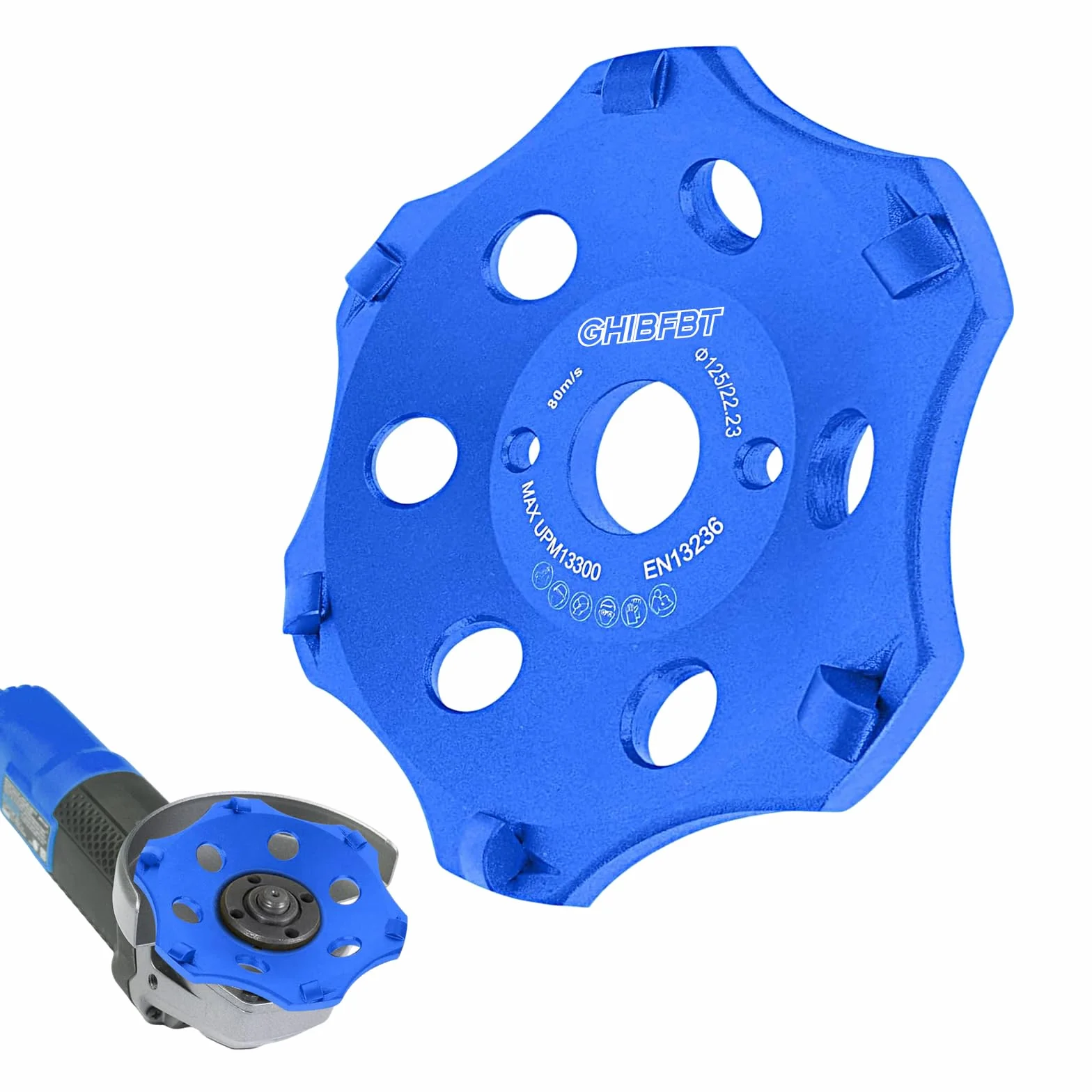 PKD PCD diamentowa tarcza szlifierska 125 mm, 6 segmentów, diamentowa tarcza szlifierska do szlifierek kątowych, szlifierek garnkowych, do klejenia płytek