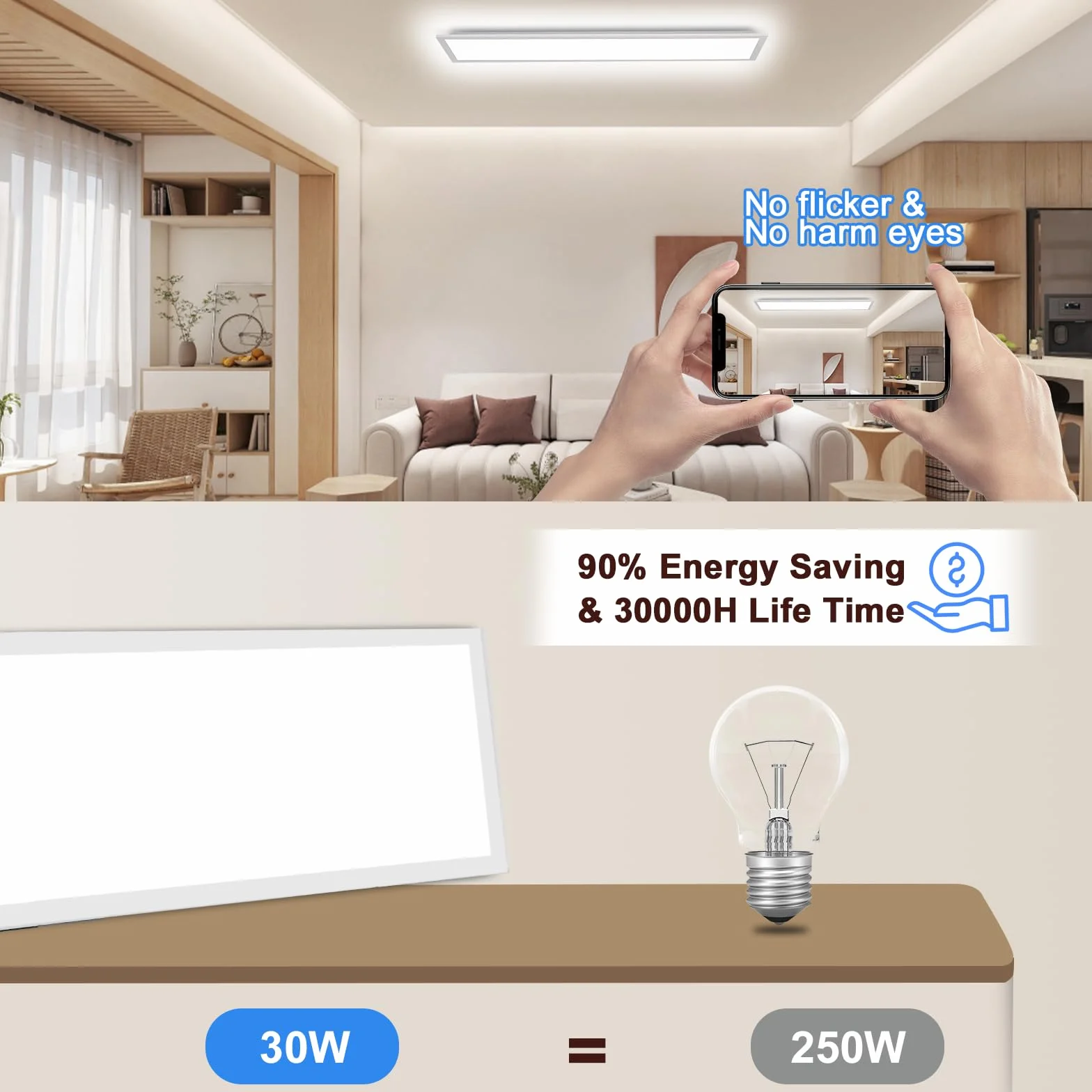 Oraymin Lampa sufitowa LED, panel 100 x 25 cm, 30 W, 3300 lm, CCT, prostokątna, lampa sufitowa LED, ściemniana, 3000-6500 K, lampa dzienna, lampa do salonu, sypialni, kuchni