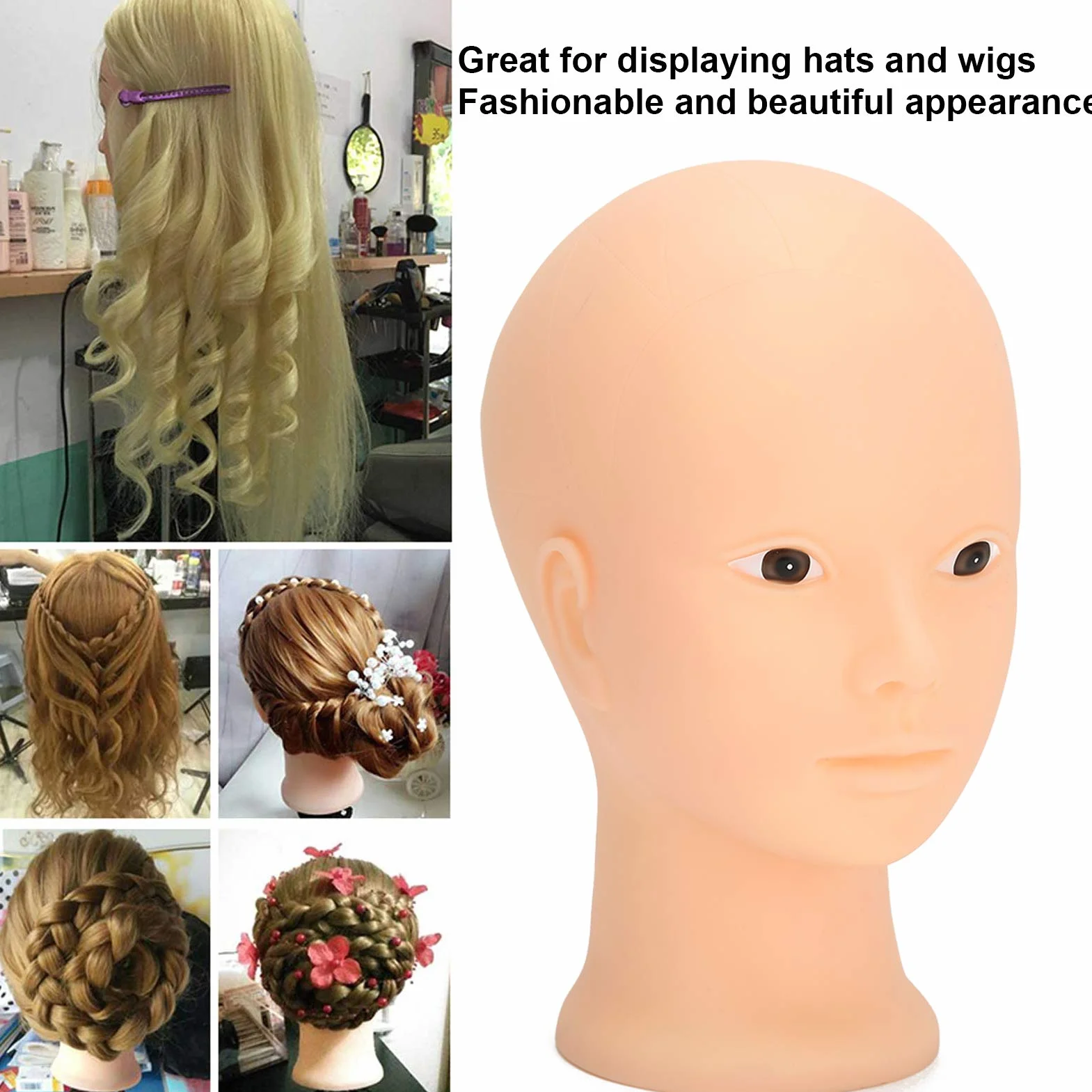 Cuifati Bald Manekin Head, 19.3 w 3D Make Up Practice Training Head, Kosmetologia Głowa Okulary, Włosy, Kapelusz, Hełm, Okulary (Brak stylu makijażu)