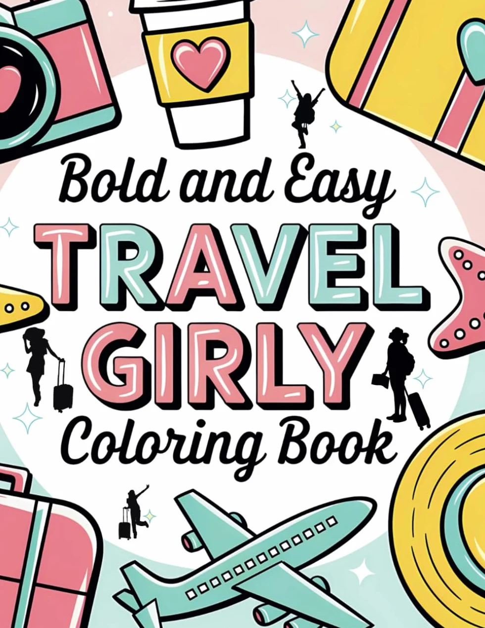 TRAVEL GIRLY COLORING BOOK: BOLD AND EASY