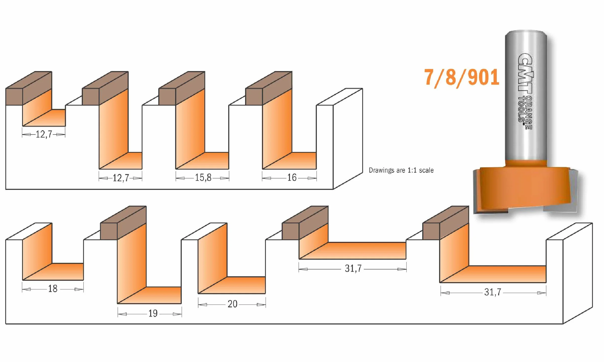 CMT Orange Tools 901.627.11 – truskawka do frezarek HM S 12 D 12,7 x 19