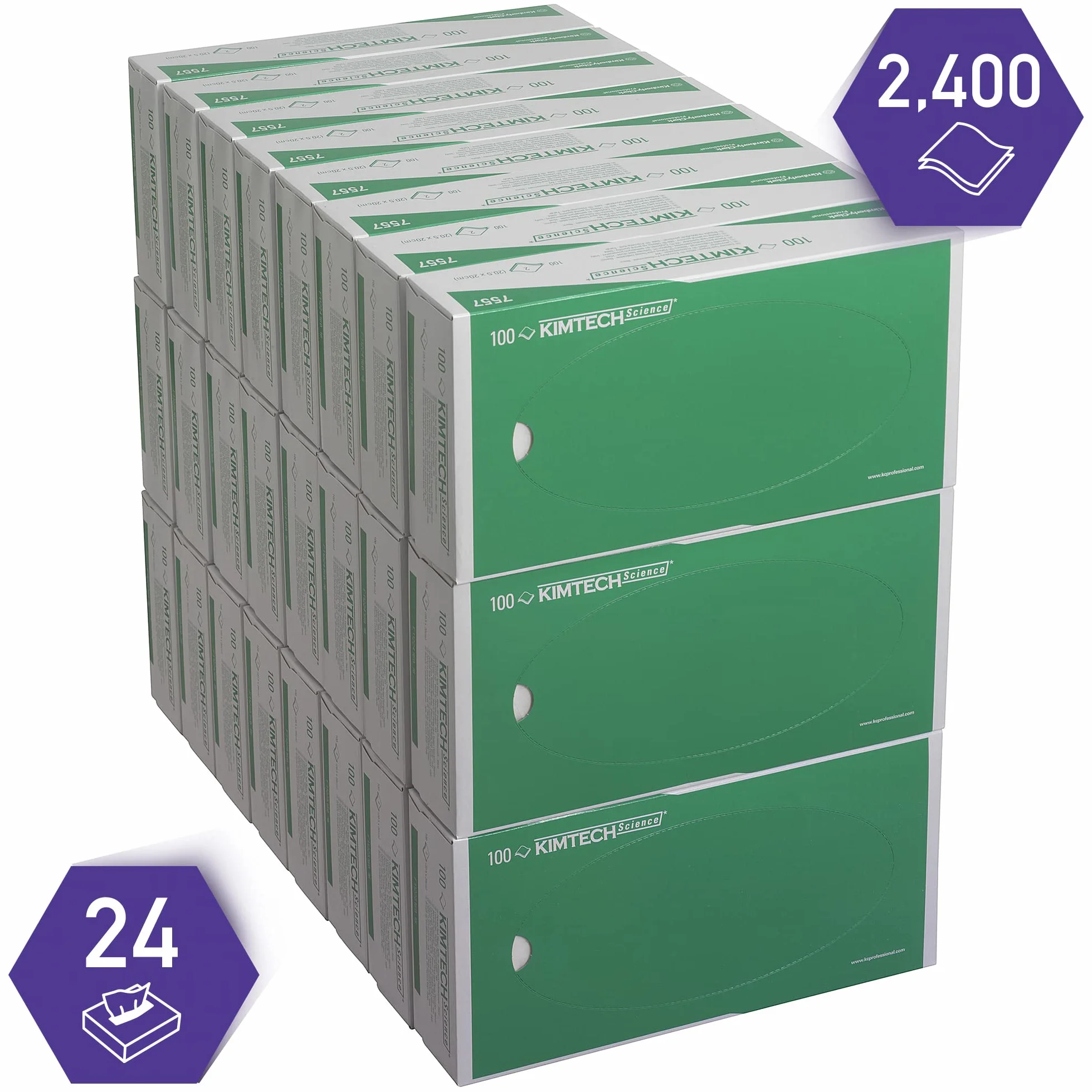 Ścierki Kimtech Science Precision 7557 — 24 kartony x 100 arkuszy, 2-warstwowe, białe