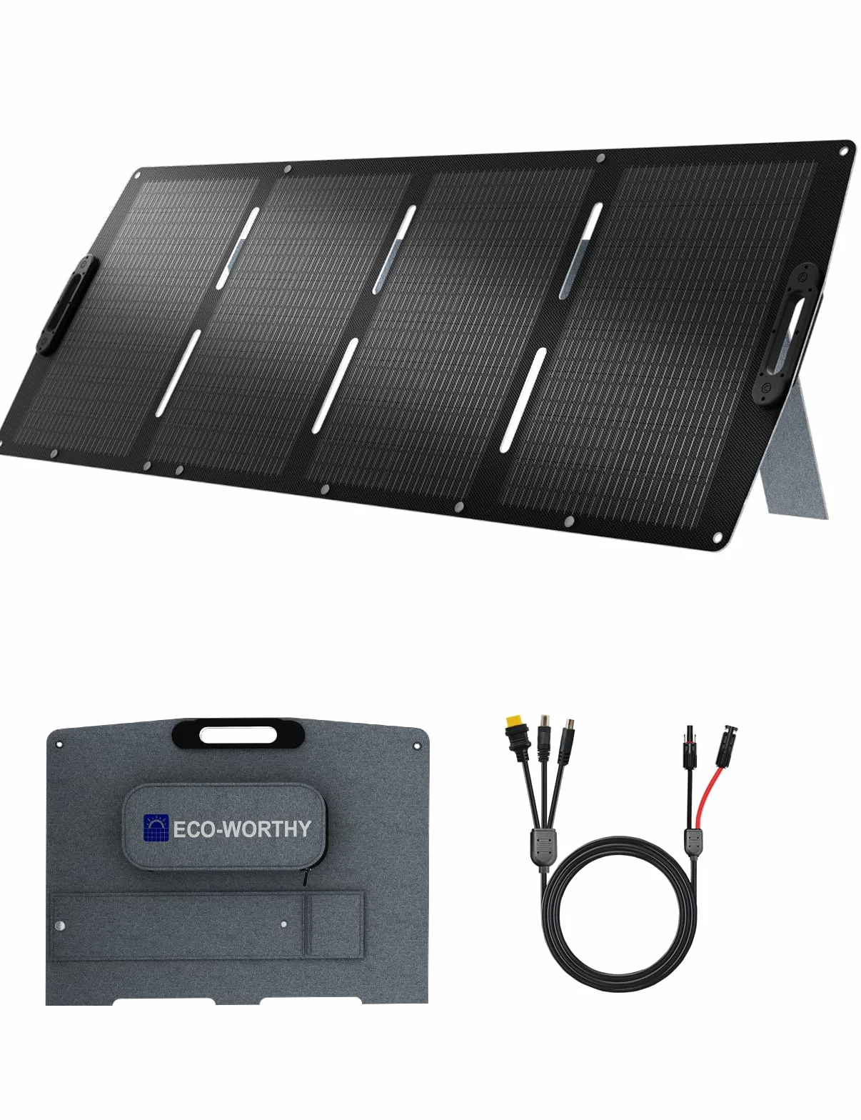 ECO-WORTHY Panel słoneczny 200 W, składany, XT60, ETFE, mono panel słoneczny z uchwytem, do 23% sprawności do stacji zasilania, kampera, na zewnątrz, na kemping, do ogrodu i łodzi