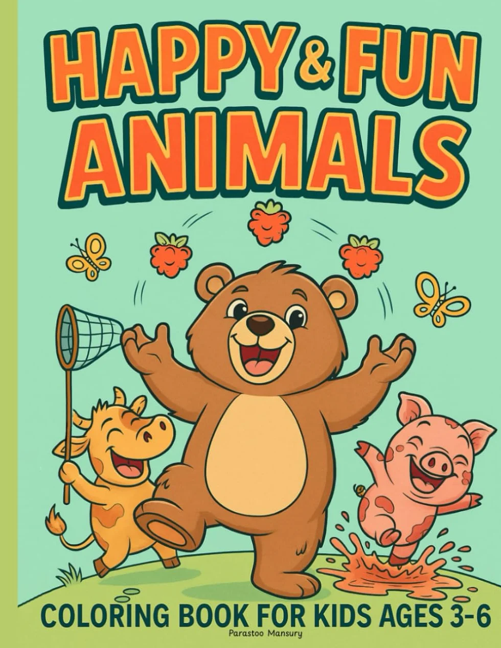 Happy & Fun Animals: Coloring Book for Kids Ages 3–6 | 50 Easy and Adorable Animal Designs for Preschoolers and Little Artists | Perfect Gift Idea