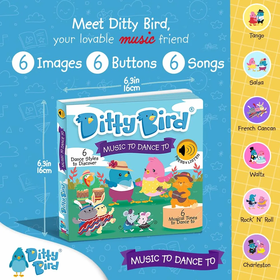 Ditty Bird | Music to Dance to | Interactive Musical Sound Book for toddlers 1- 3 | Early learning toy with music for baby
