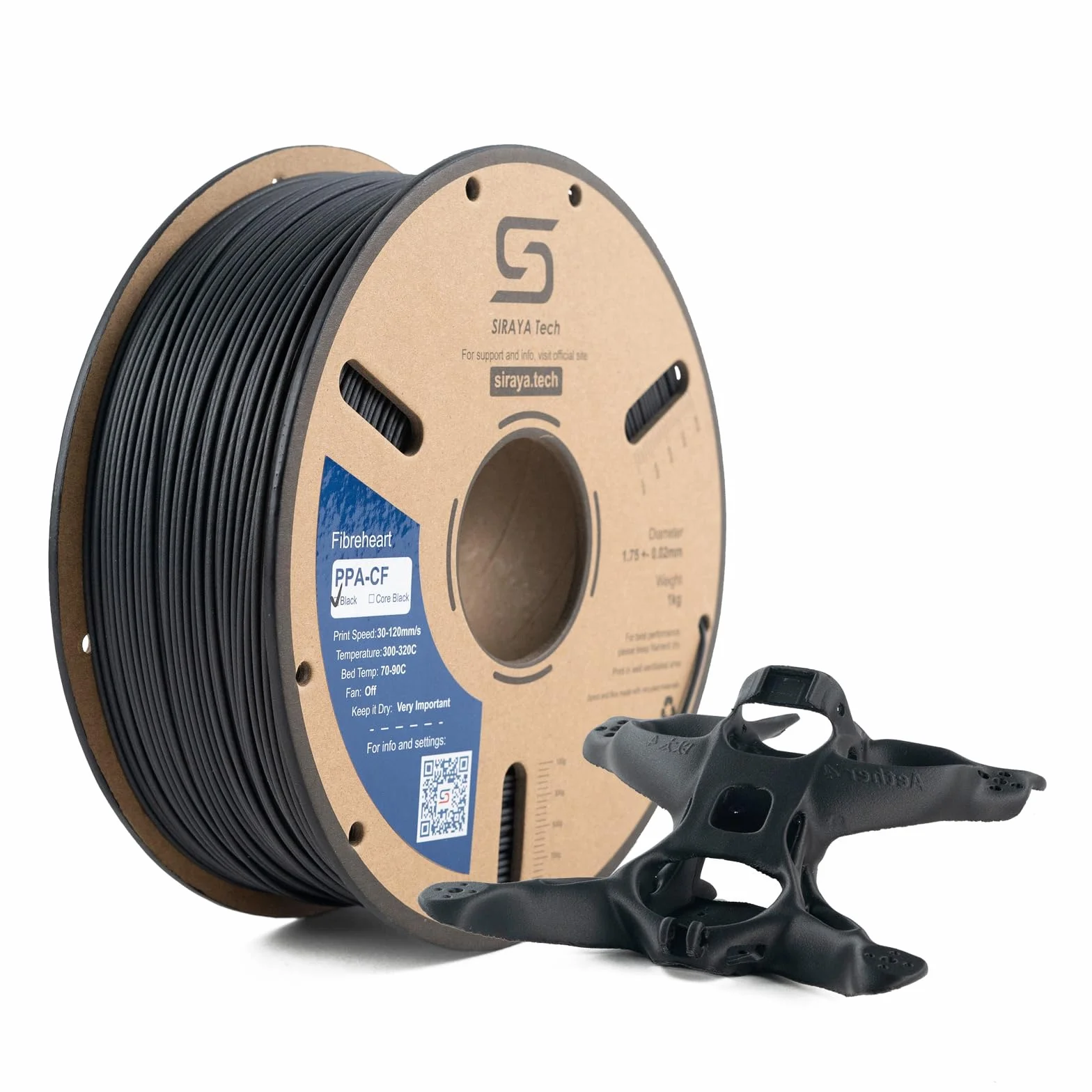 Siraya Tech Filament do druku 3D Fibreheart PPA-CF: Nylon z włókna węglowego klasy przemysłowej, doskonała wytrzymałość i odporność na ciepło PAHT-CF (1 kg, czarny)
