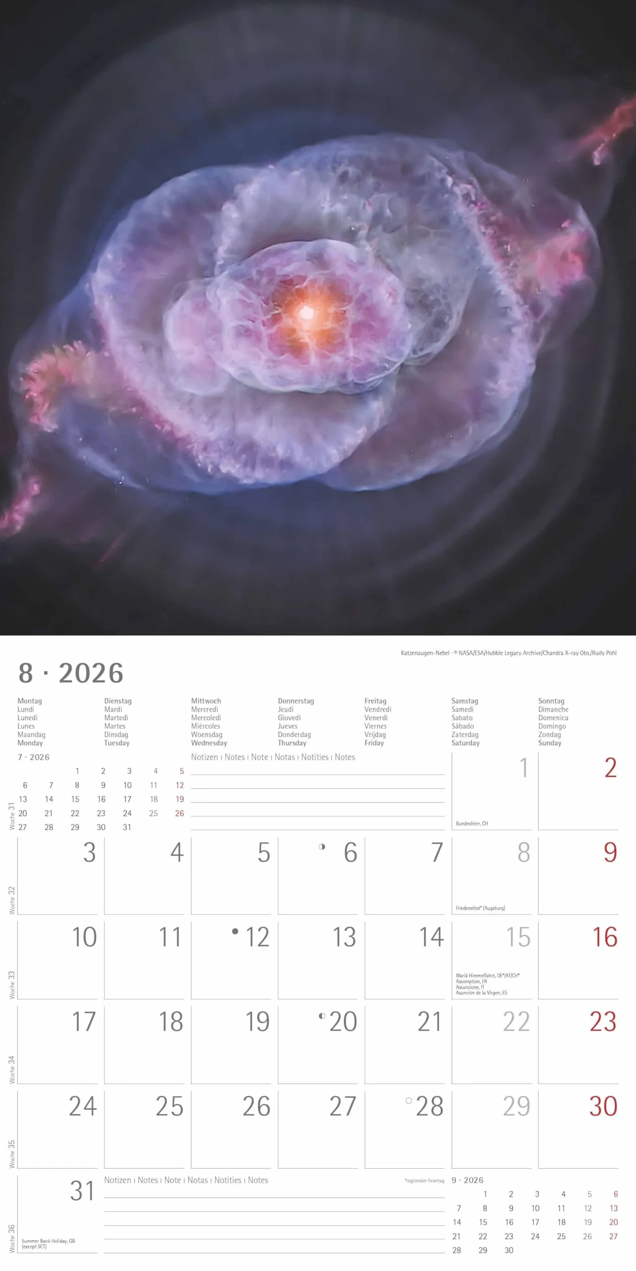 Alpha Edition - Space 2026 – Broschürenkalender 30×30 cm (30×60 geöffnet) mit Notizbereich, faszinierender Weltraum-Wandkalender & Bildkalender, idealer Wandplaner für Astronomie- & Sternenfans