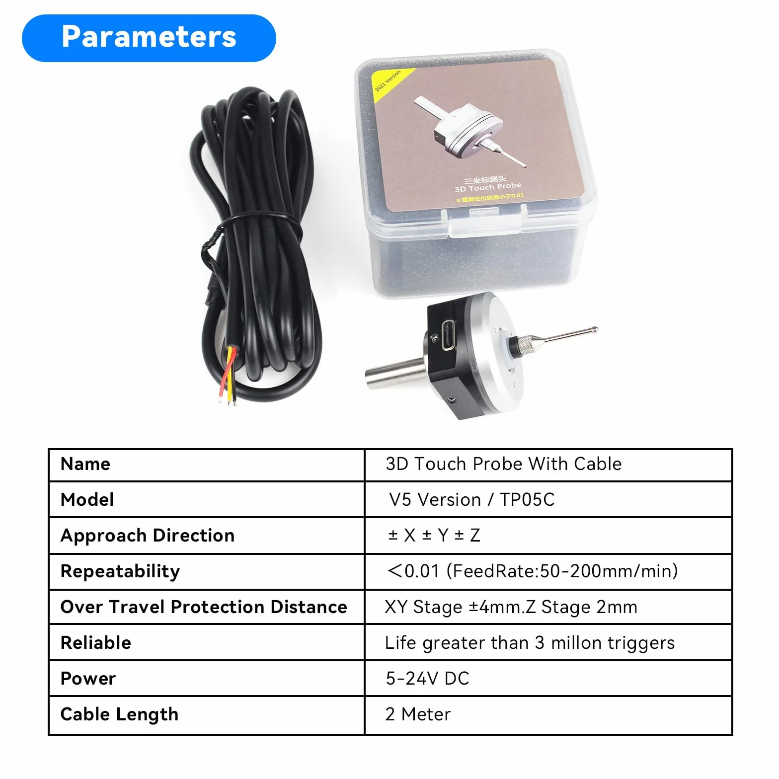 RATTMMOTOR Przycisk krawędziowy CNC 3D DC 5-24 V wyszukiwacz krawędzi z kablem 2M kompatybilny Mach3 Grbl V5