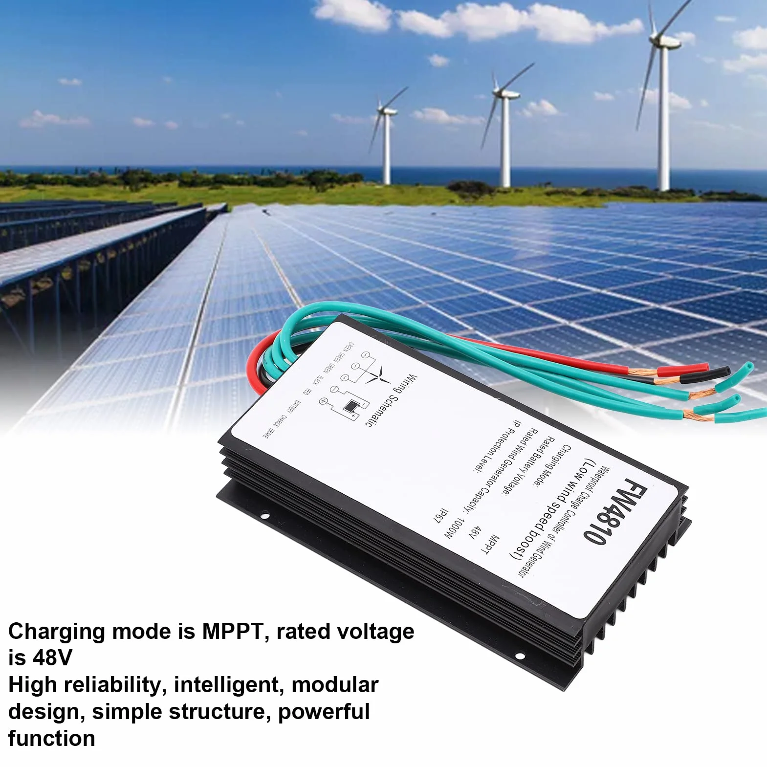 BuyWeek Kontroler Ładowania Turbiny Wiatrowej, 1000W 48V MPPT Kontroler Ładowania Turbiny Wiatrowej IP67 Wodoodporny