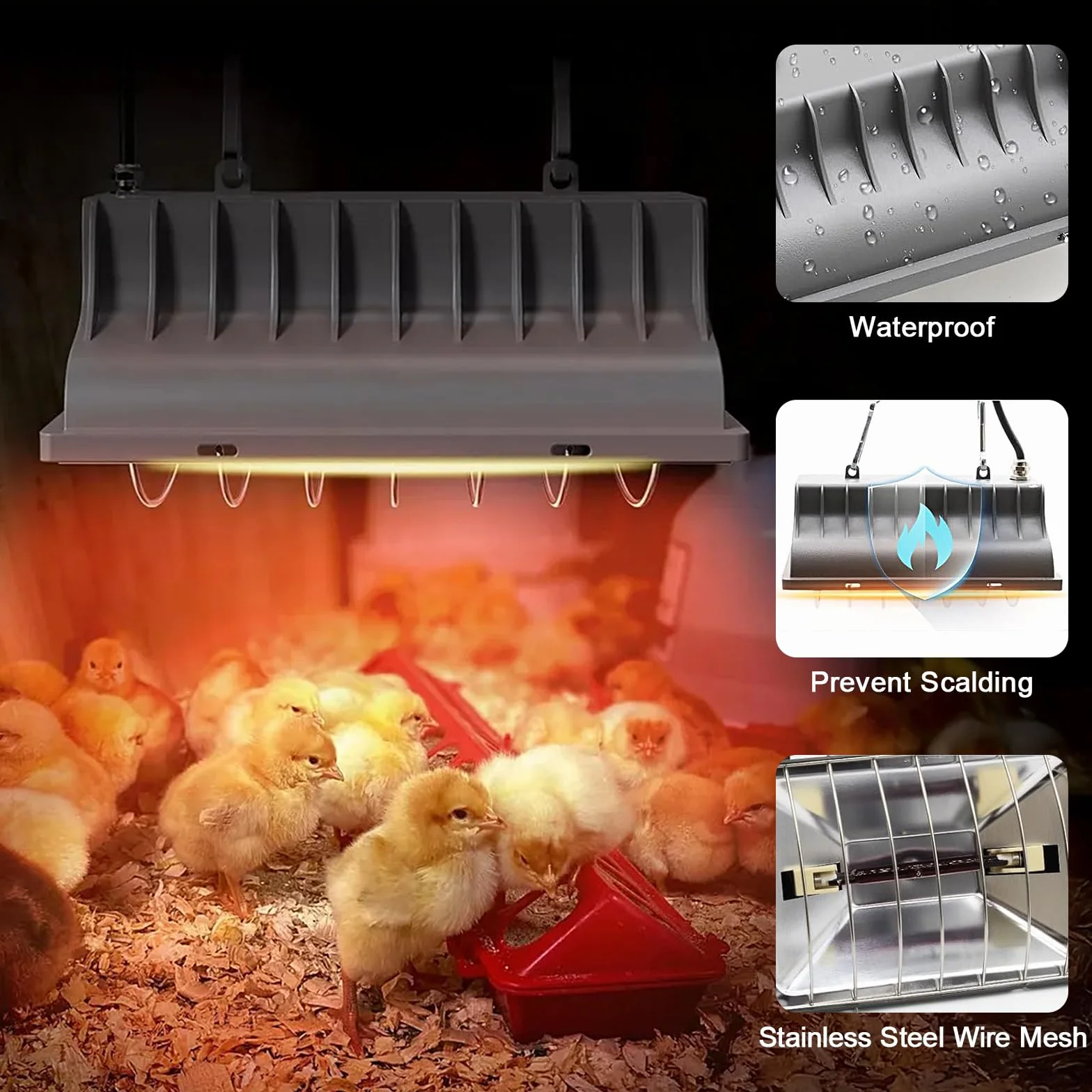 Ogrzewanie kurnika, 250 W, wodoszczelna lampa grzewcza na podczerwień, dla zwierząt, termostat, lampa grzewcza z regulowanym łańcuchem do zawieszania dla piskląt, szczeniaków, kotów, świń, psów, gadów