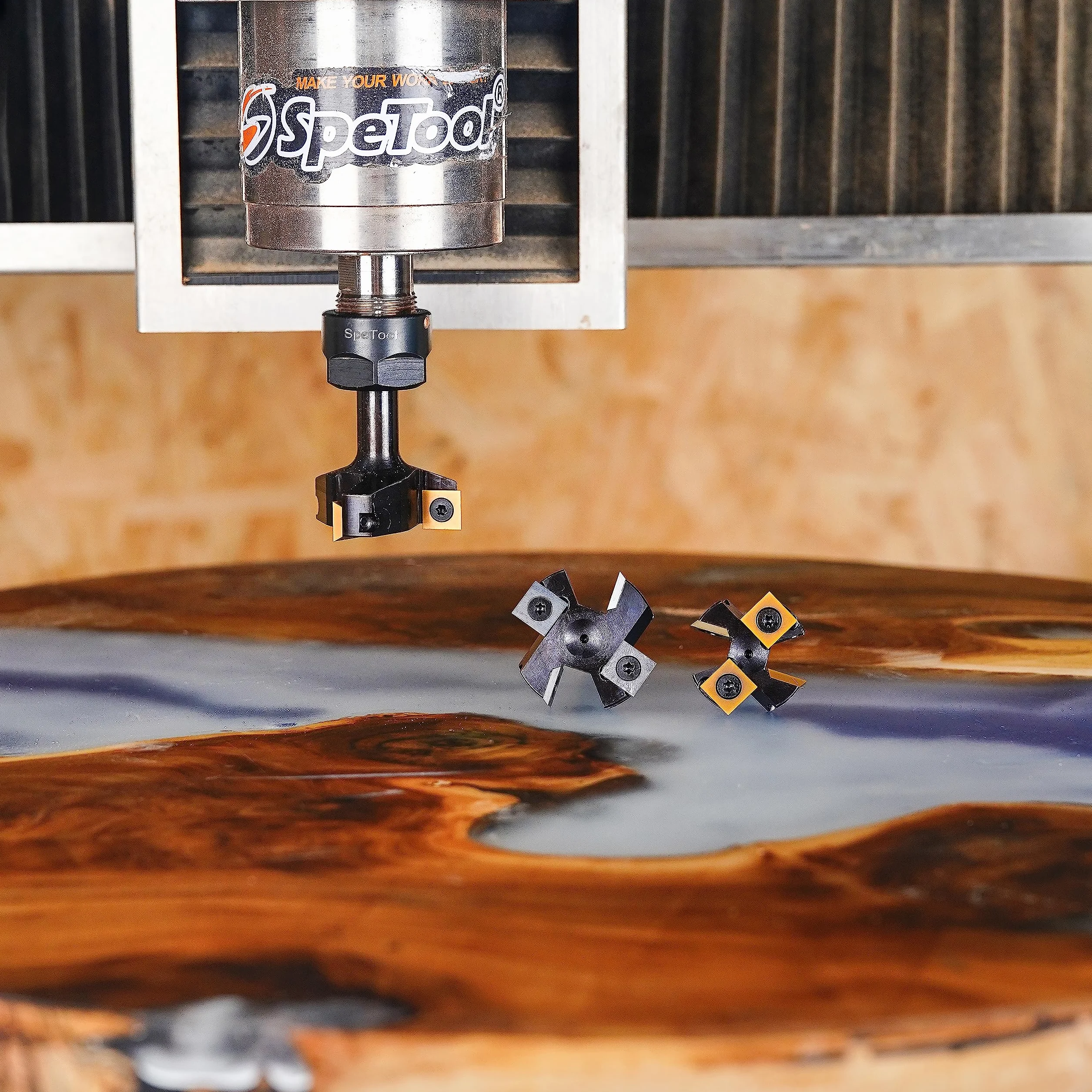 SpeTool Frez płaski, 12 mm, trzpień, 45 mm, średnica cięcia, frez płaski, frez do frezowania frezarki z powłoką ATS Płyty przekładniowe 2+2 frezy CNC Frez do drewna Frez do frezowania wałka