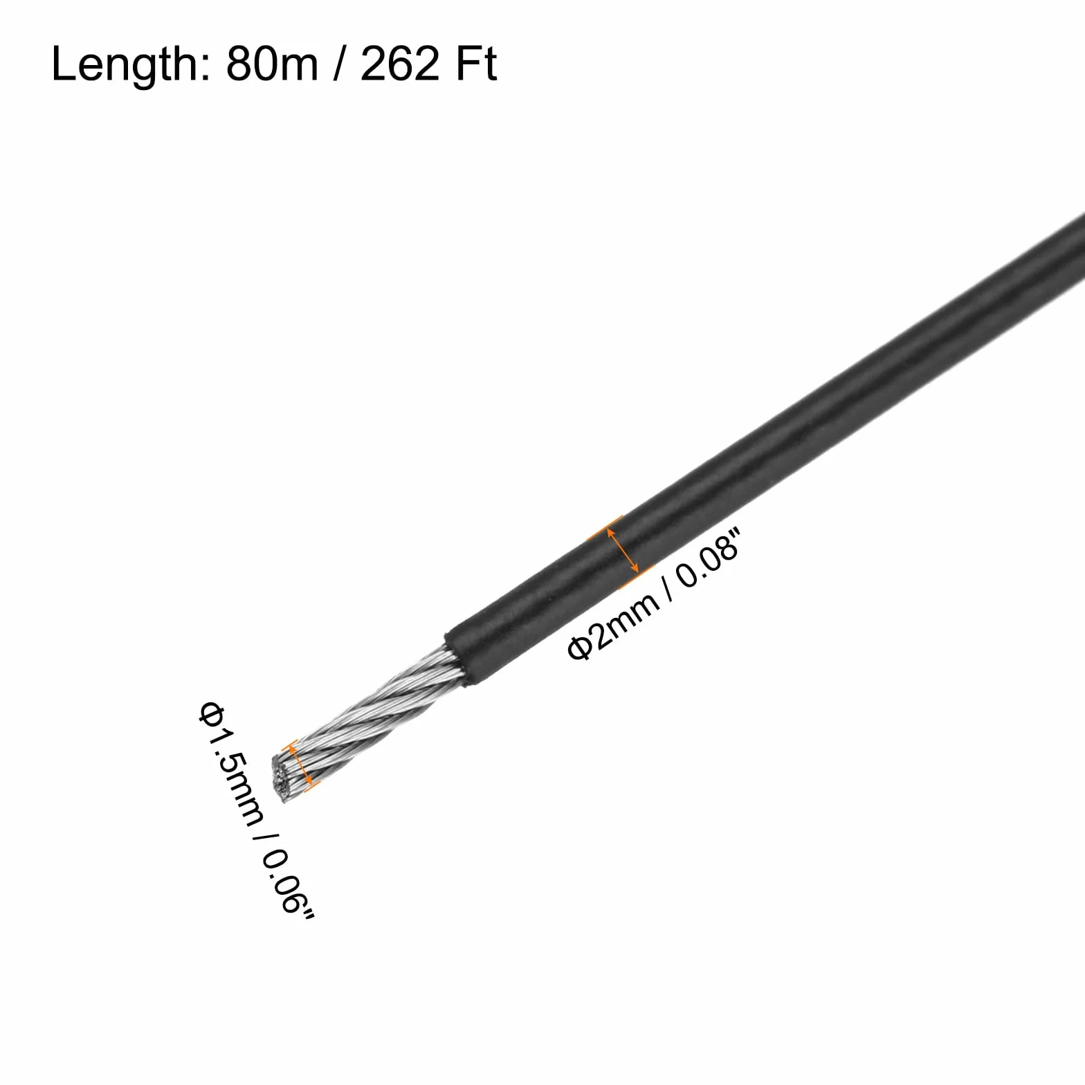 QUARKZMAN 262ft (80 m) linka stalowa 304 kabel ze stali nierdzewnej 1/12" (2 mm) powlekany winylem z 20 aluminiowymi tulejkami do zawieszenia, sznurka do prania, podnoszenia, czarna