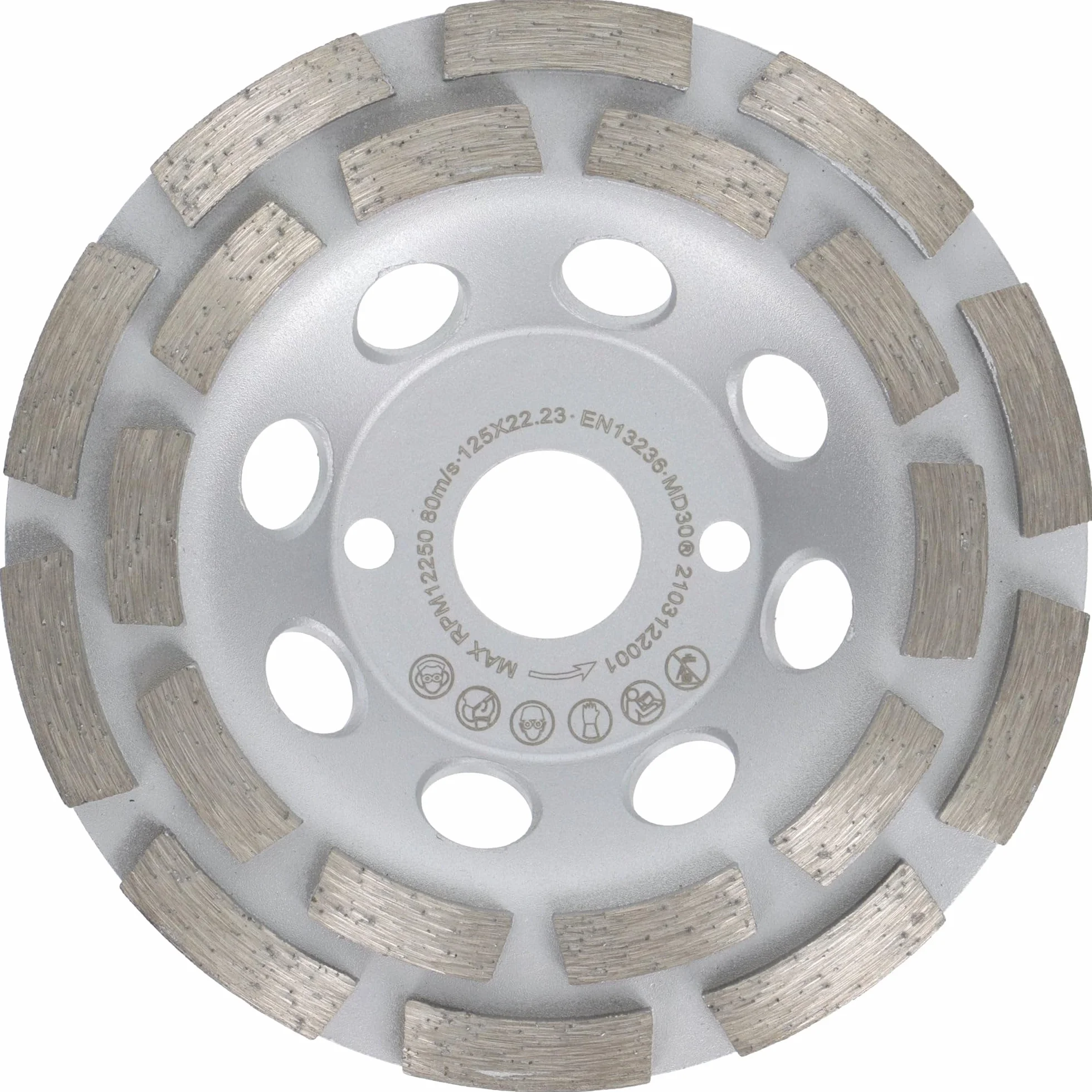 PRODIAMANT Premium PDX829.025 diamentowa ściernica garnkowa, beton/uniwersalny, 125 mm x 22,2 mm, podwójny rząd, srebrna diamentowa głowica szlifierska