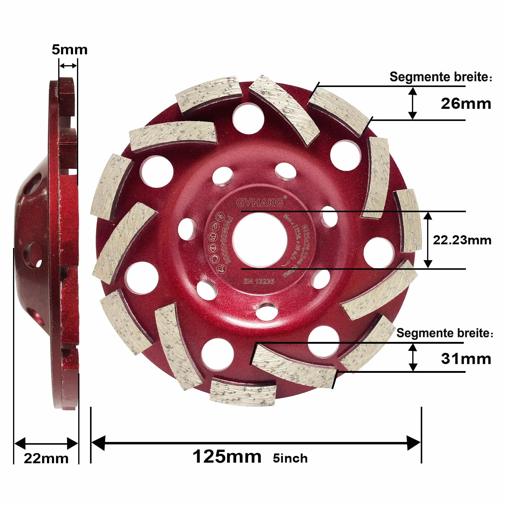 Tarcza szlifierska diamentowa 125mm×22,23mm, ściernica garnkowa do betonu, kamienia, kamienia naturalnego, kleju do płytek, granitu, muru – Extra Speed diamentowa tarcza szlifierska