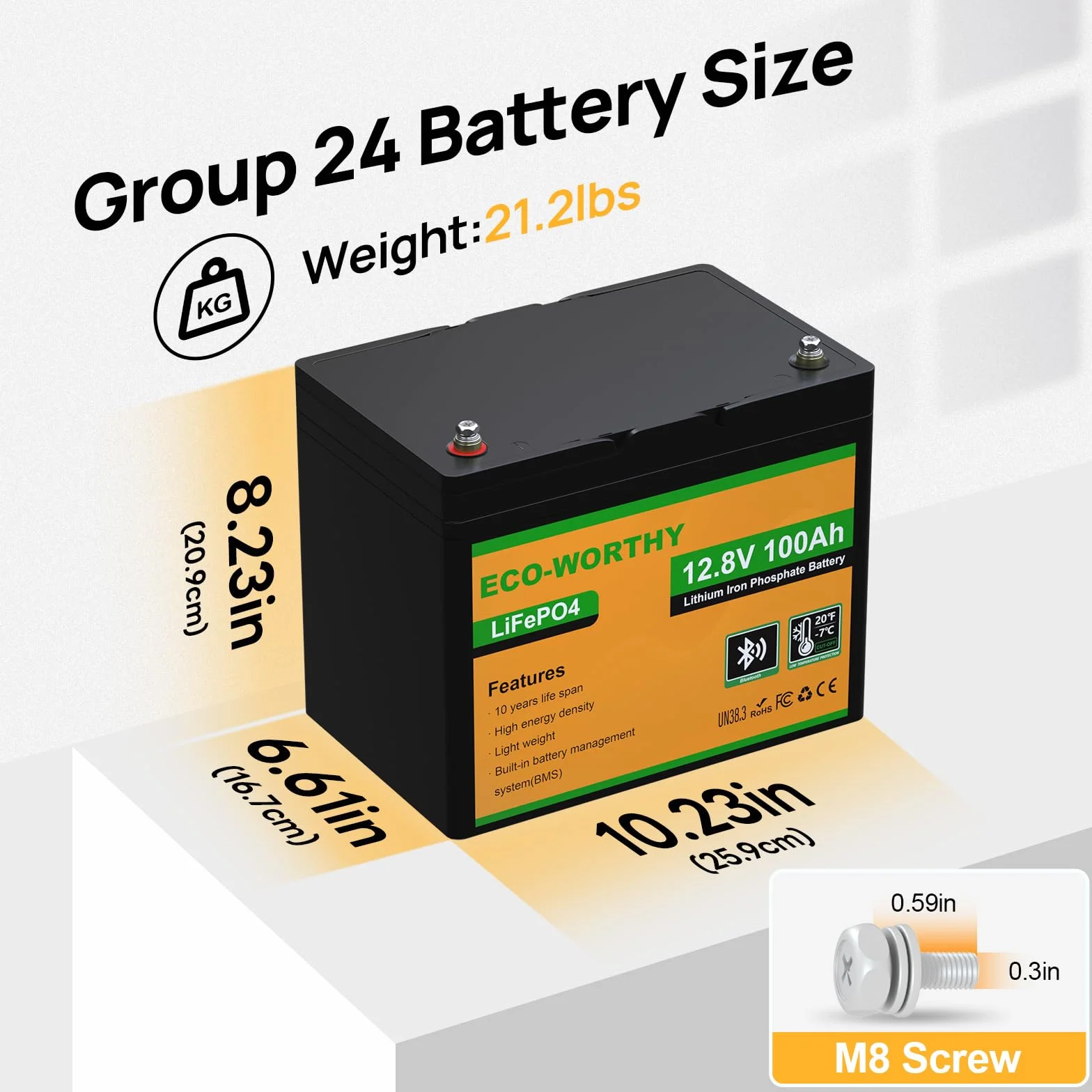 ECO-WORTHY Bateria litowa Bluetooth 12 V, 100 AH, akumulator LiFePO4 z ochroną w niskiej temperaturze, inteligentny BMS, 1280 Wh do przyczep kempingowych, samochodów kempingowych, systemów solarnych