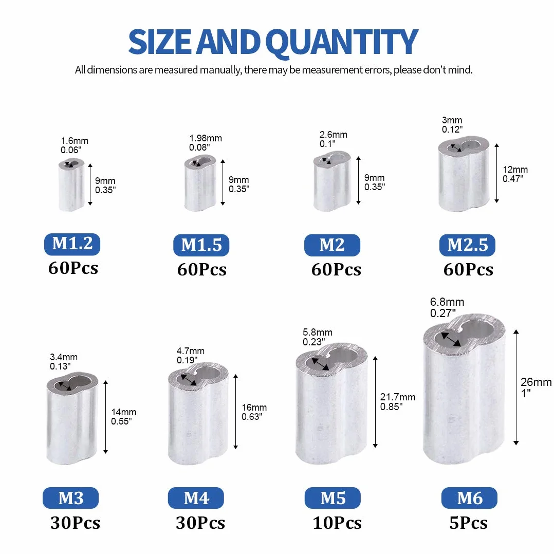 Glarks 315-częściowy aluminiowa tuleja zaciskowa z podwójną beczką M1,2-M6 do linek drucianych i kabli