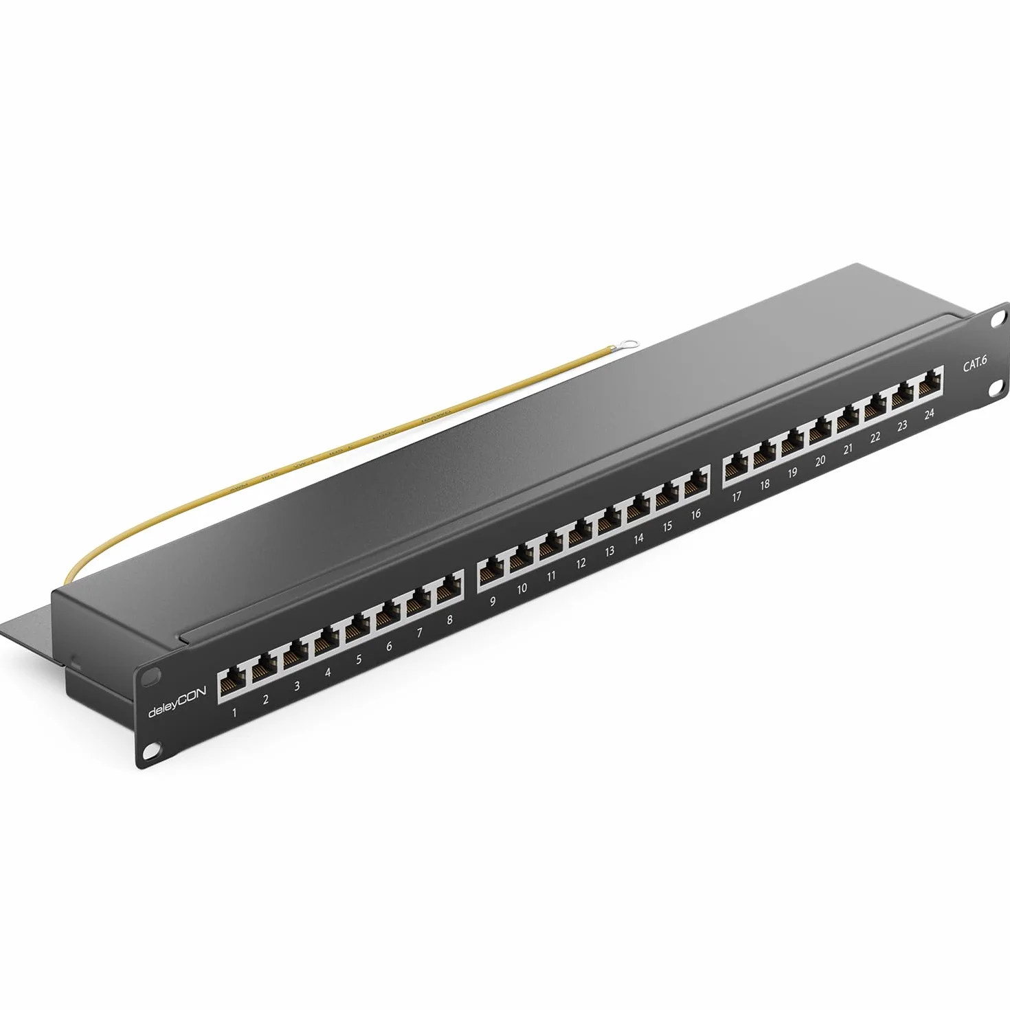 deleyCON CAT 6 Patch Panel Krosownica 24 Porty - Desktop 19 cal Rack Montaż Serwer - RJ45 - Ekranowany - TIA568A TIA568B Czarny