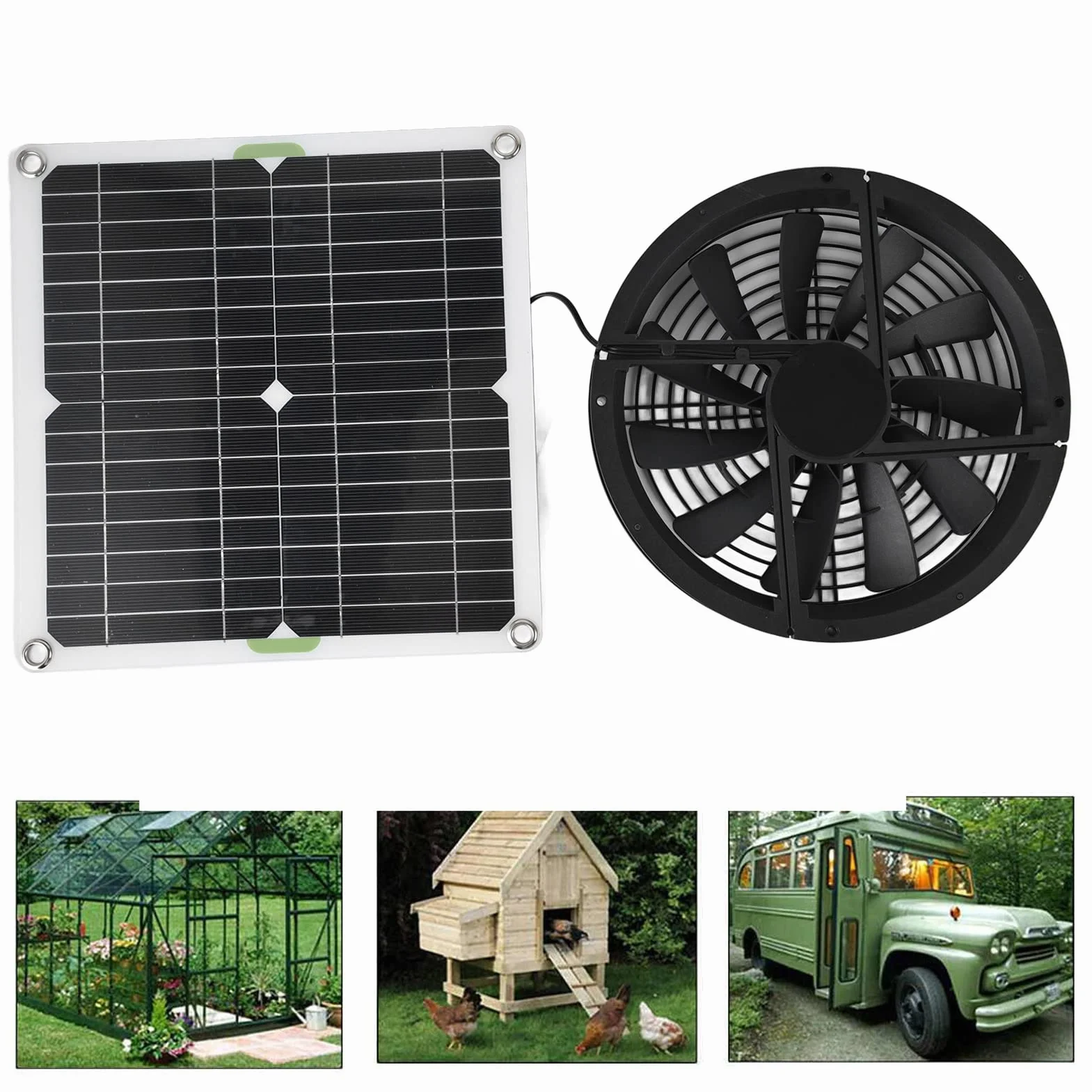 100W Solar Panel Fan Kit, Odporny Na Warunki Atmosferyczne Zasilany Energią Słoneczną Attic Ventilator, 12V 10in Panel Słoneczny Wentylator Wyciągowy dla Małych Kurników Szklarnie Szopy Domy Zwierząt