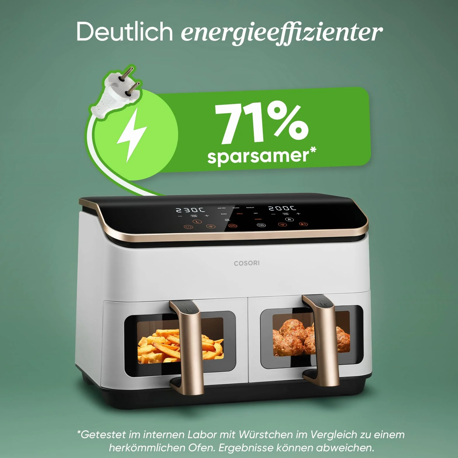 COSORI Frytkownica na gorące powietrze, 2 komory, zwycięzca testu Stiftung Warentest, 8,5 l, Airfryer 6 w 1, z okienkiem, kremowo-biała