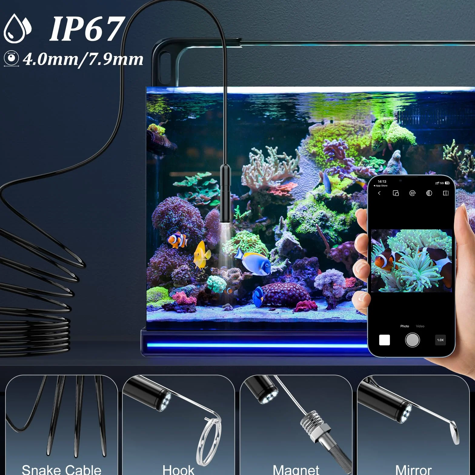 Ennovor Endoskopowa kamera inspekcyjna 1920P HD 10 m IP67 7,9 mm sonda rurowa do iOS Android