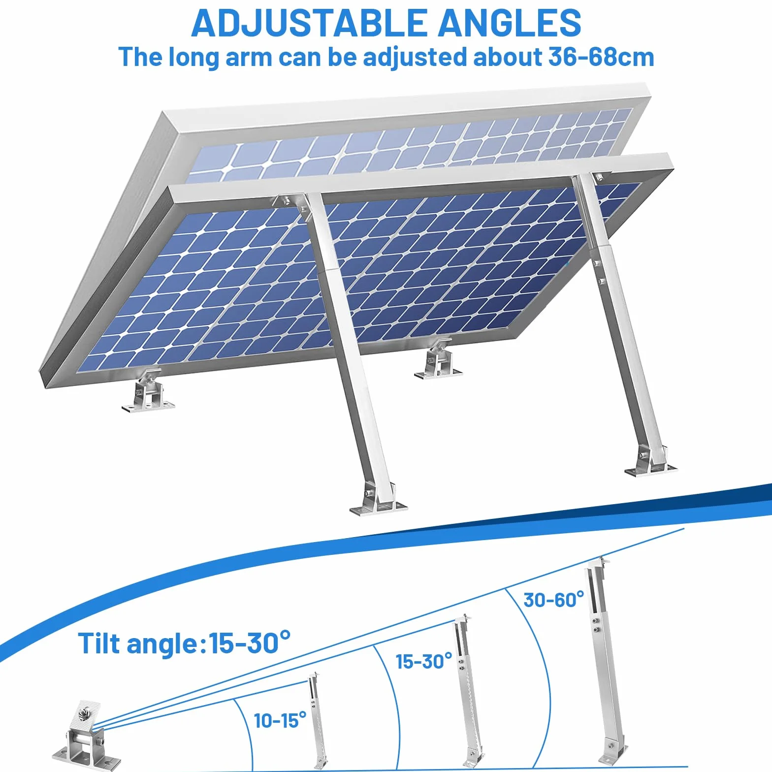 Uchwyt na panel słoneczny, aluminiowy uchwyt na panel słoneczny regulowany kąt 15°–30° (TYN1-ROMF54)