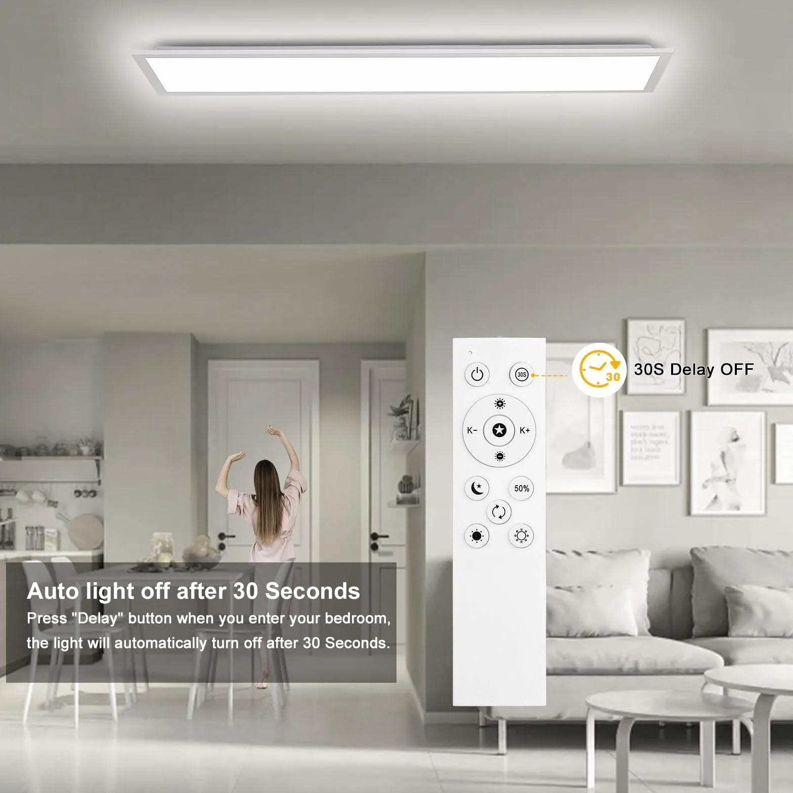 Oraymin Lampa sufitowa LED, panel 100 x 25 cm, 30 W, 3300 lm, CCT, prostokątna, lampa sufitowa LED, ściemniana, 3000-6500 K, lampa dzienna, lampa do salonu, sypialni, kuchni