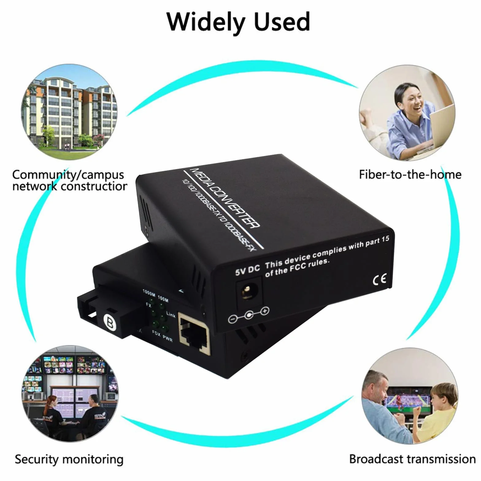 Gigabit Ethernet Media Converter 10/100/1000 Mb/s Konwerter światłowodowy z pojedynczym portem RJ45, SC, 5 V Zewnętrzne źródło zasilania, 2 opakowania