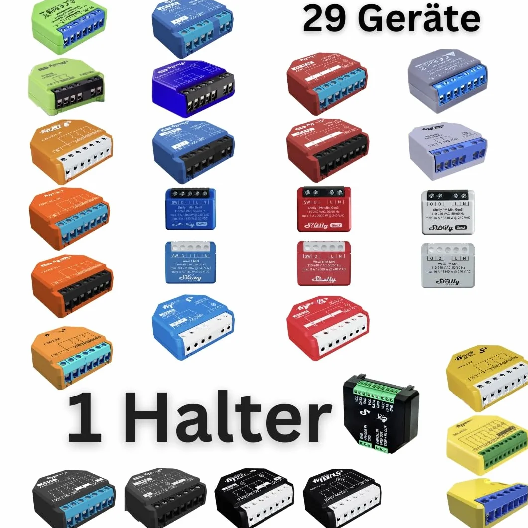 Kompatybilny uchwyt szynowy dla Shelly Relay, 1 Mini Gen3, 1PM, 1PM Mini Gen3, 2PM, 2.5, RGBW2, PM, Plus i4 DC, Dimmer 2, szyna, szyna DIN, zastosowanie Wago, 4 sztuki