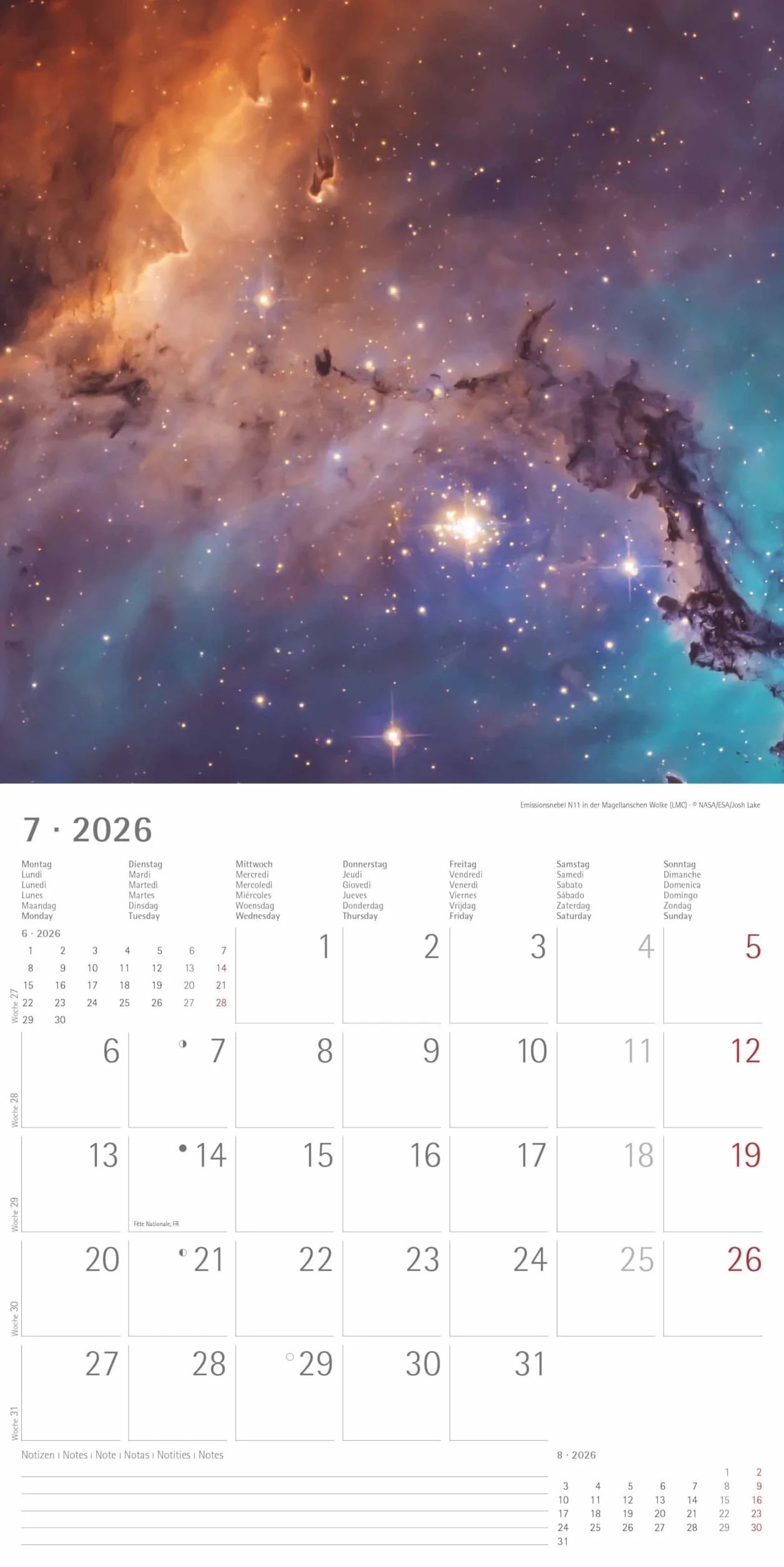 Alpha Edition - Space 2026 – Broschürenkalender 30×30 cm (30×60 geöffnet) mit Notizbereich, faszinierender Weltraum-Wandkalender & Bildkalender, idealer Wandplaner für Astronomie- & Sternenfans