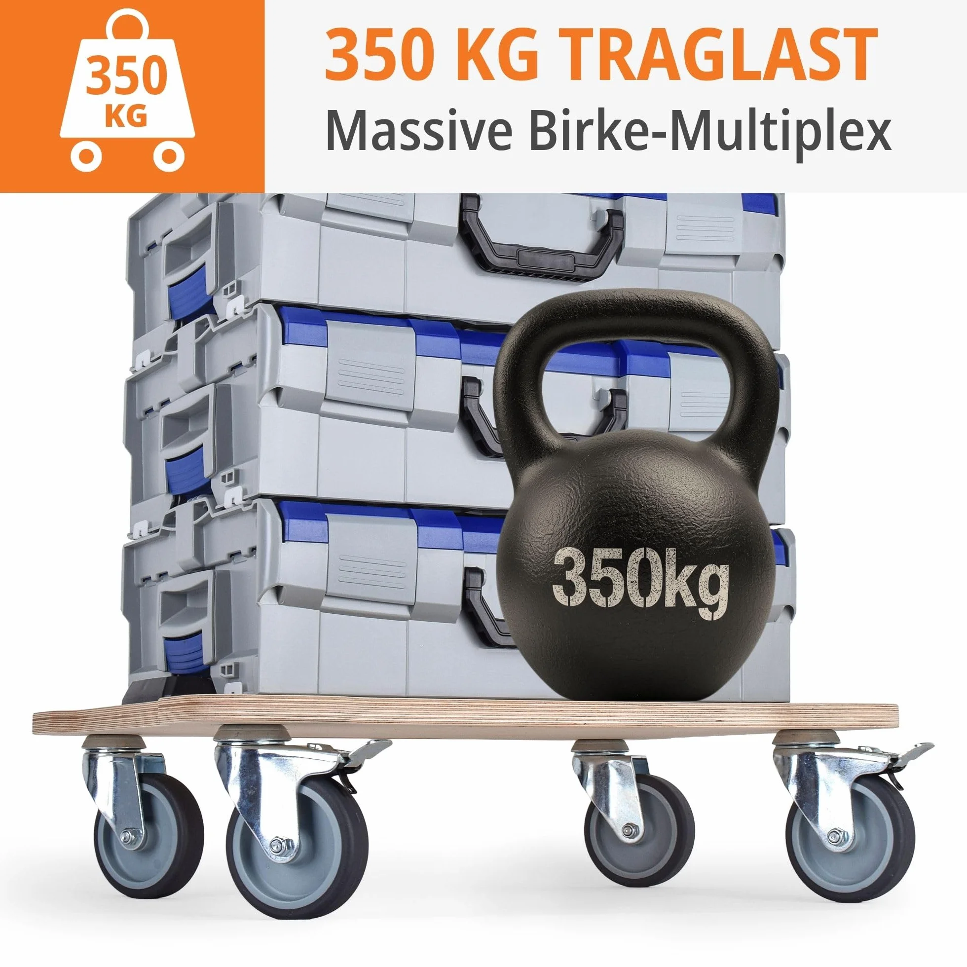 WFIX Podstawa systemu roboczego L-BOXX Wózek transportowy drewno brzozowe 350 kg 2 kółka obrotowe z hamulcem