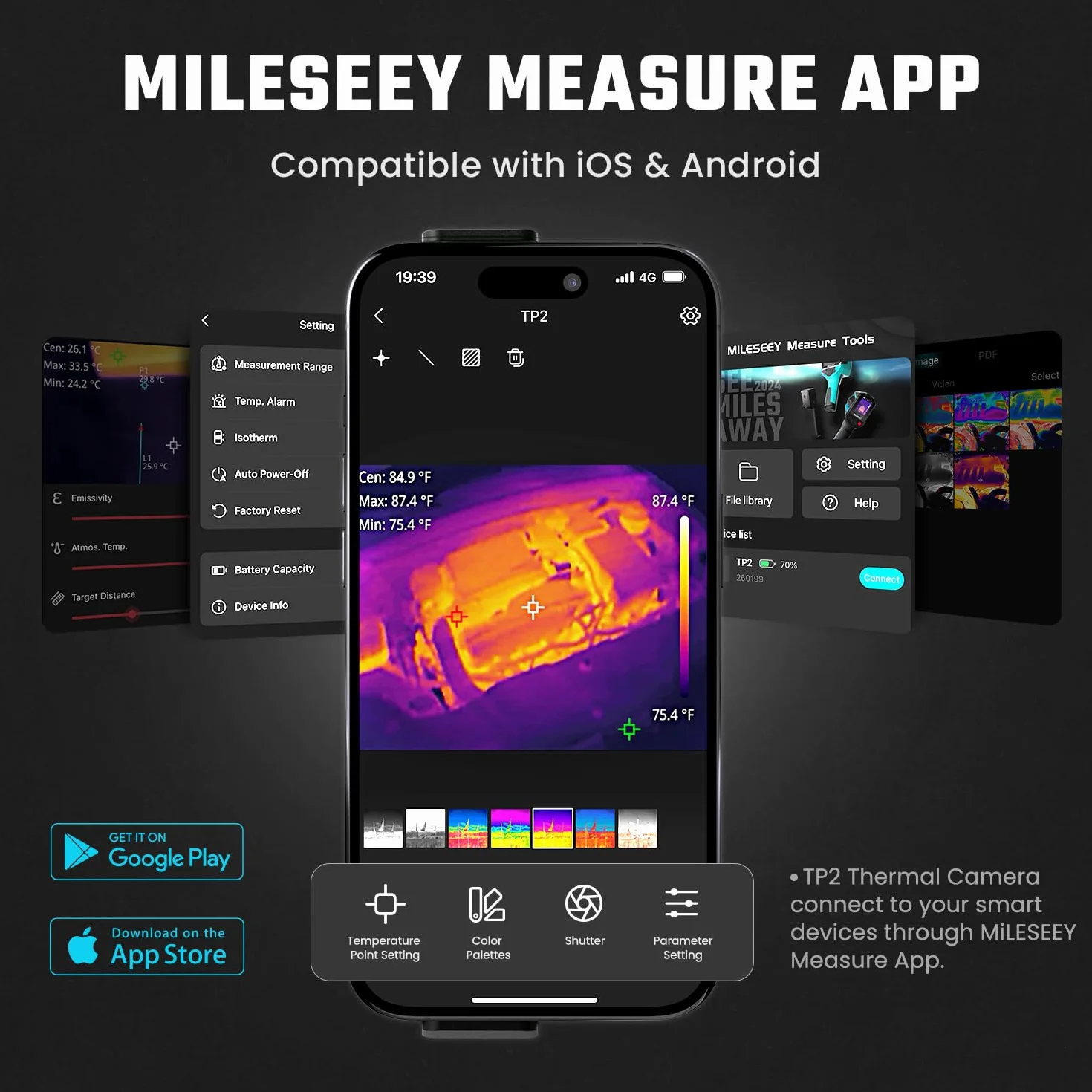 MILESEEY TP2 kamera termowizyjna 256x192 -4°F~1022°C 40 mk iOS Android