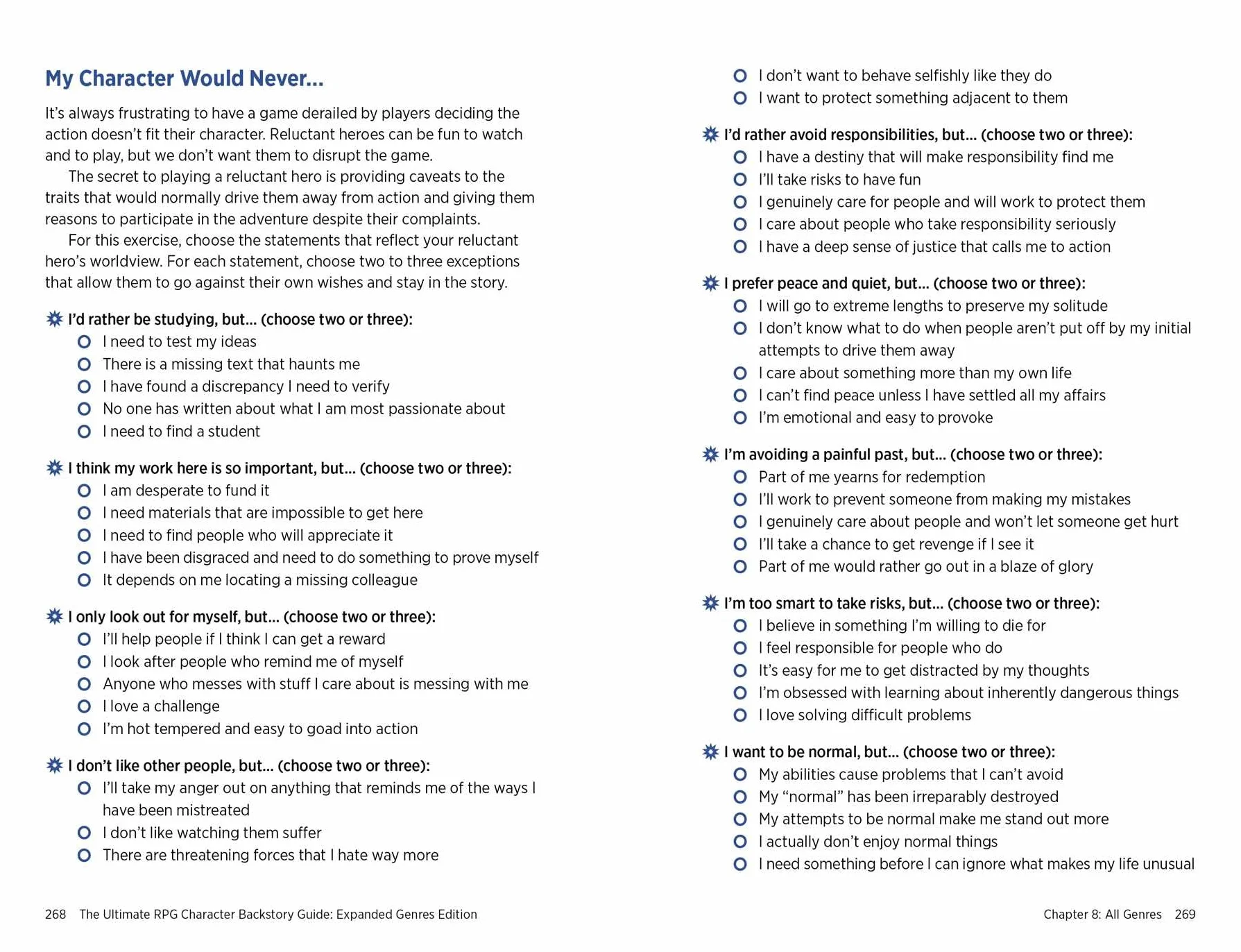 The Ultimate RPG Character Backstory Guide: Expanded Genres Edition: Prompts and Activities to Create Compelling Characters for Horror, Sci-Fi, X-Punk, and More