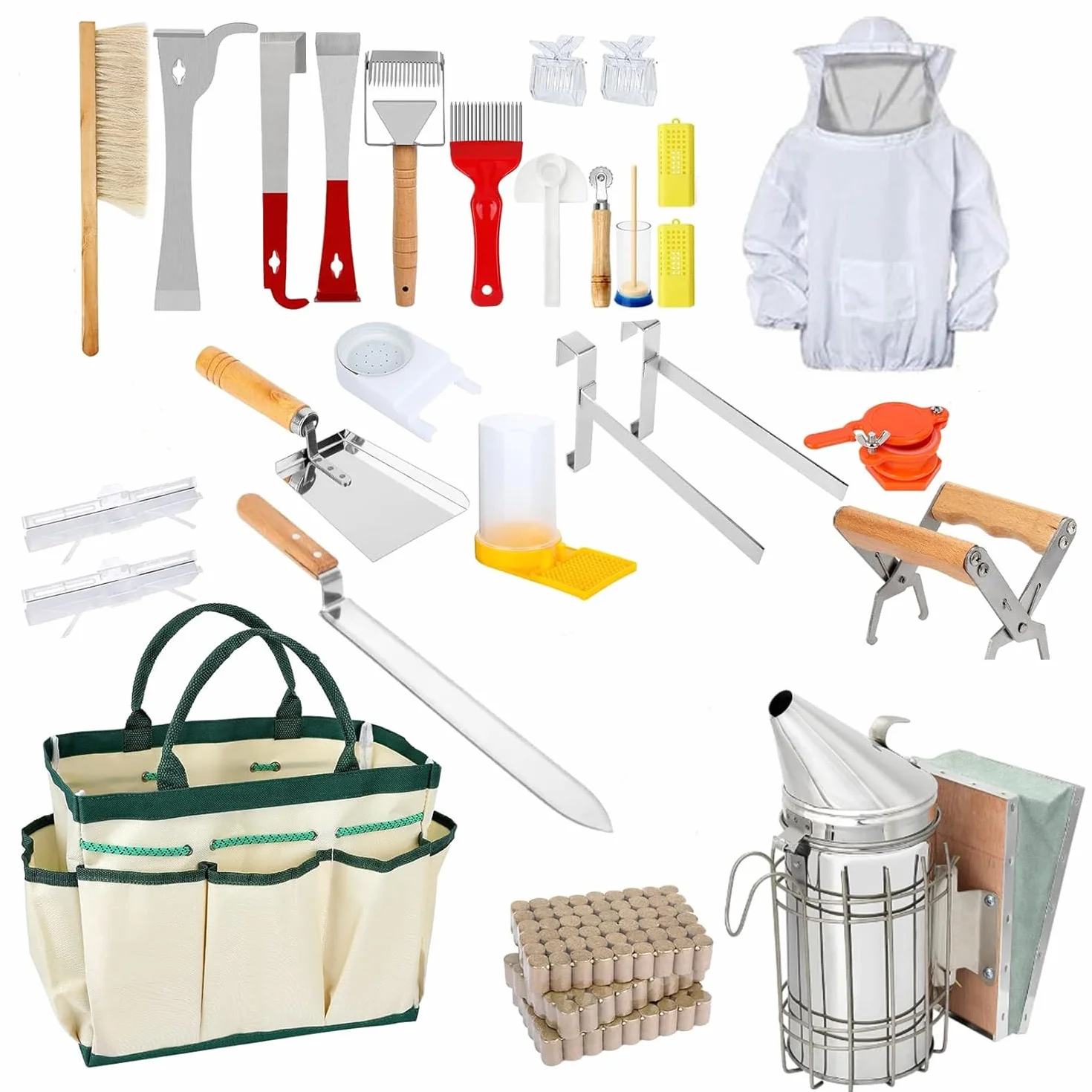 Akcesoria dla pszczelarzy, Beekeeping Supplies dłuto kijkowe, 27 szt., akcesoria pszczelarskie, narzędzia pszczelarskie i akcesoria, zawiera szczotkę pszczelą, haczyk J itp., dla profesjonalnych