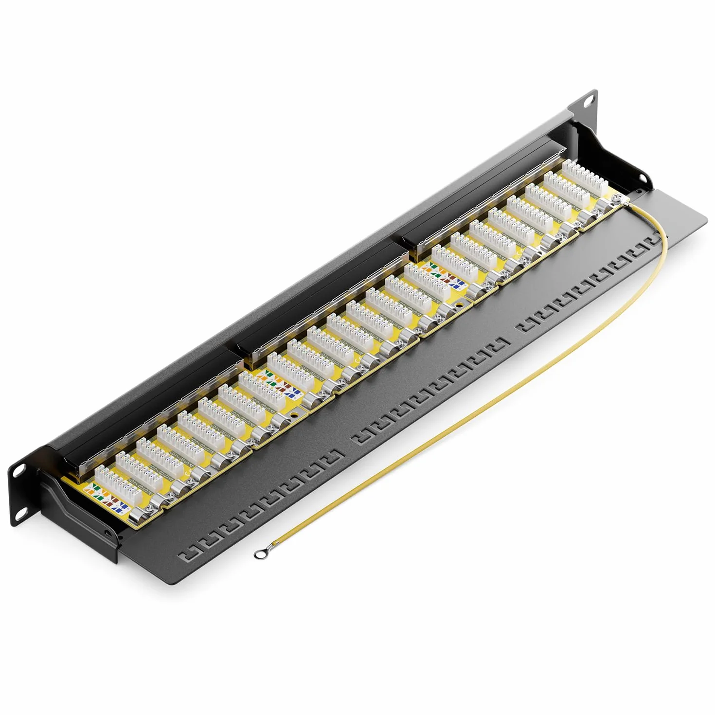 deleyCON CAT 6 Patch Panel Krosownica 24 Porty - Desktop 19 cal Rack Montaż Serwer - RJ45 - Ekranowany - TIA568A TIA568B Czarny