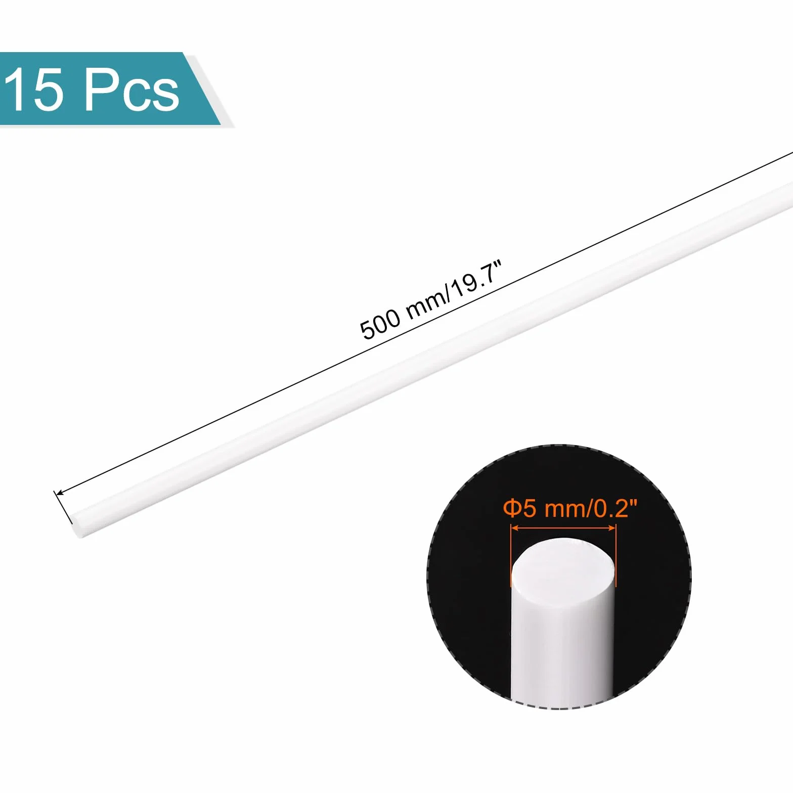 QUARKZMAN Okrągły pręt z tworzywa sztucznego ABS, średnica 5 mm x długość 500 mm, do modelarstwa DIY, model architektoniczny, stół do samodzielnego wykonania piasku, opakowanie 15 szt