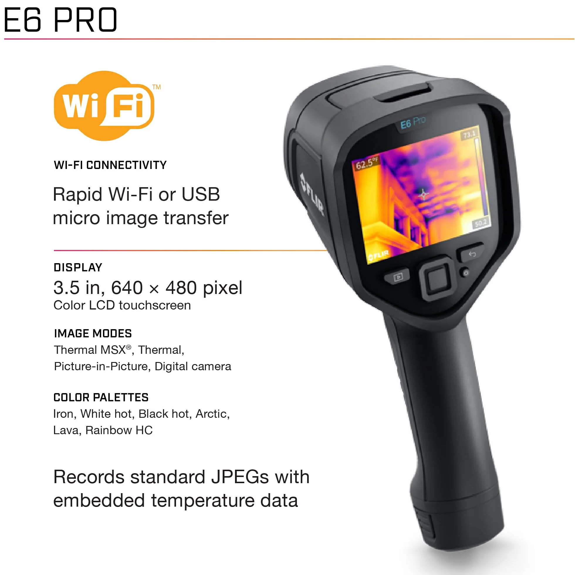 FLIR E6 Pro - Commercial Thermal Imaging Camera with Wifi. High Resolution Infrared Camera with FLIR Ignite Cloud