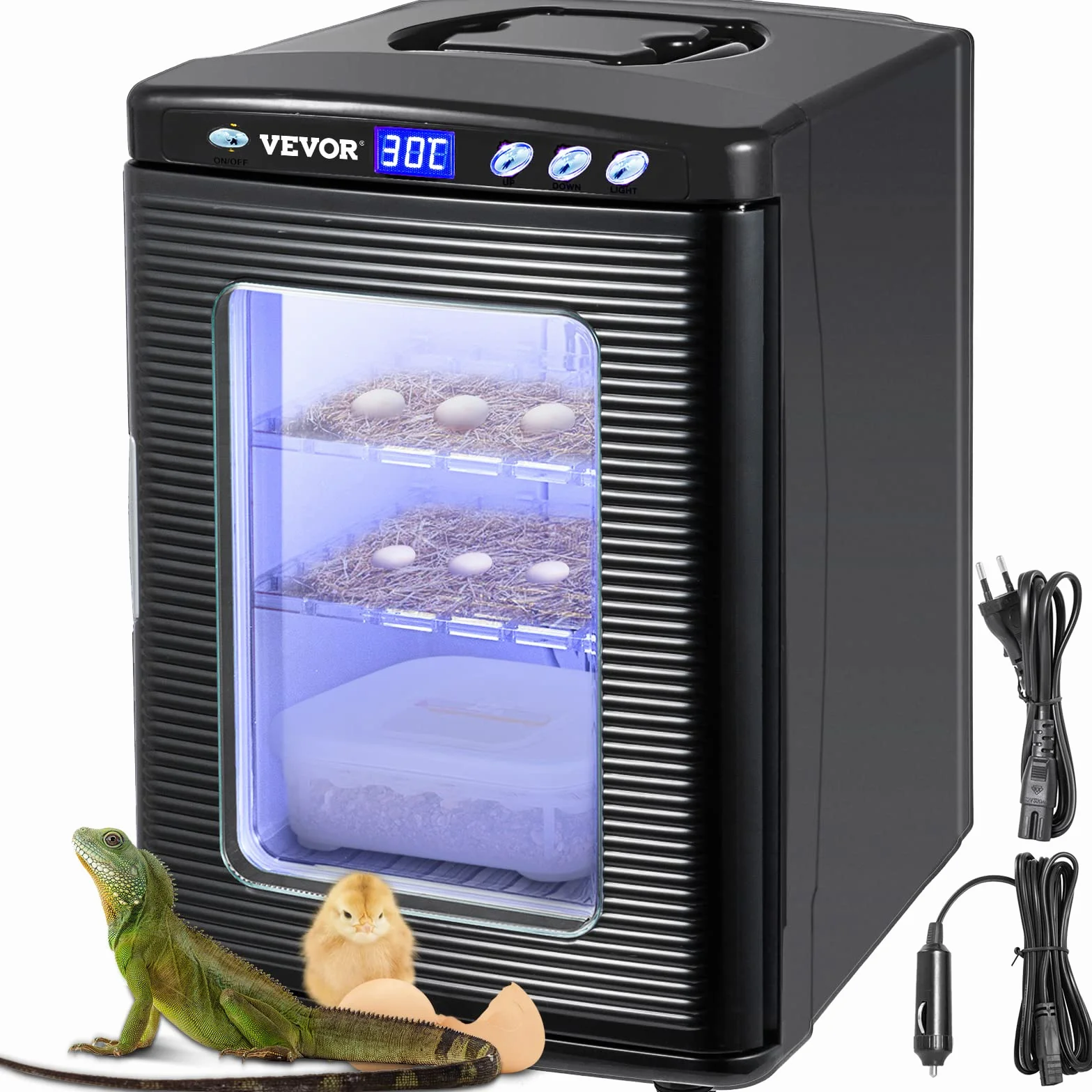VEVOR Inkubator do jaj gadów o pojemności 25 l, 5-60°C, wyświetlacz LED, inkubator, laboratorium, chłodzenie, ogrzewanie 220 V, do jaj wylęgowych, kolor czarny
