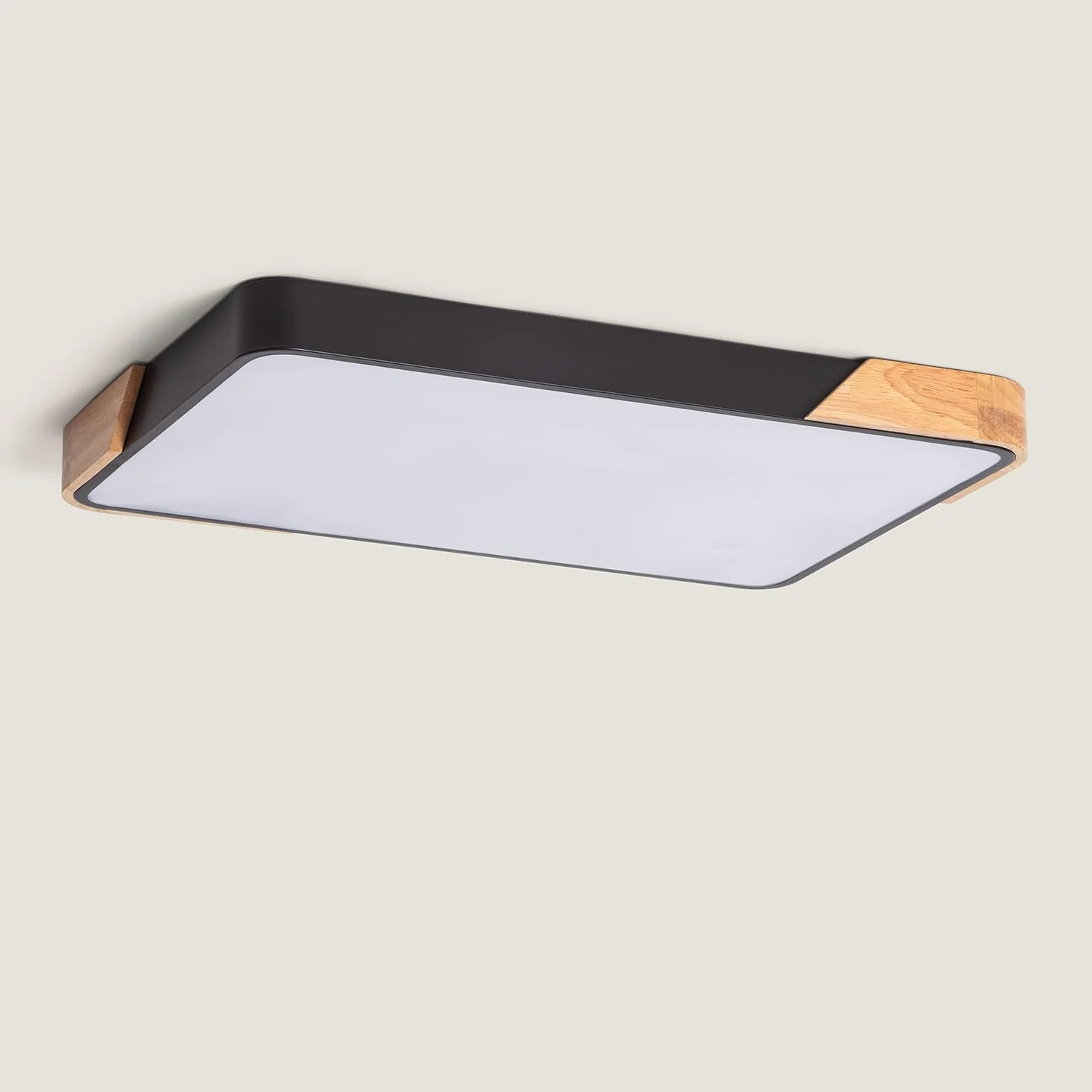 LEDKIA LIGHTING Plafon LED 30W Prostokątny z Drewna i Aluminium 625x425mm CCT Semi-Dari Czarny