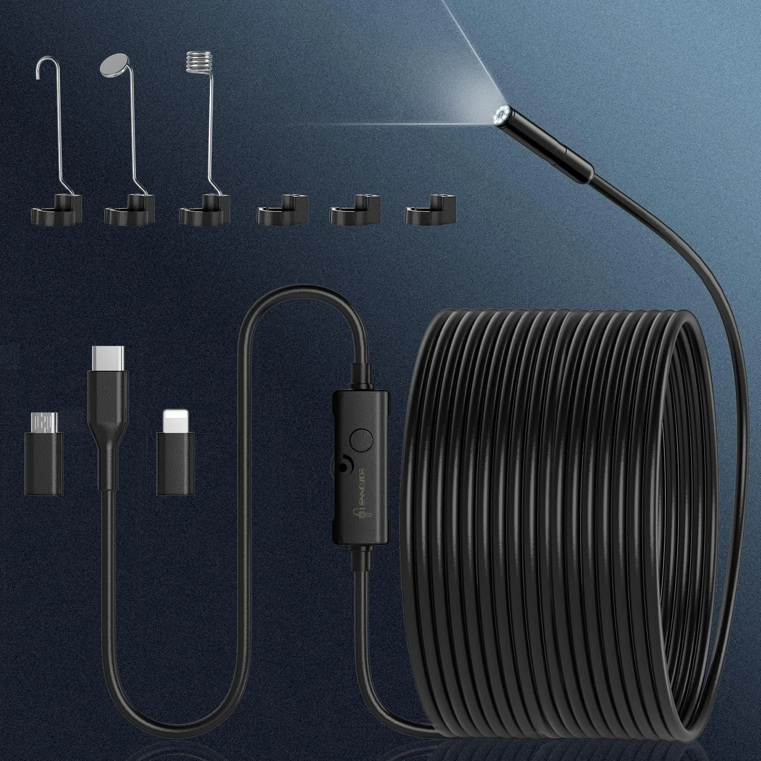 Ennovor Endoskopowa kamera inspekcyjna 1920P HD 10 m IP67 7,9 mm sonda rurowa do iOS Android