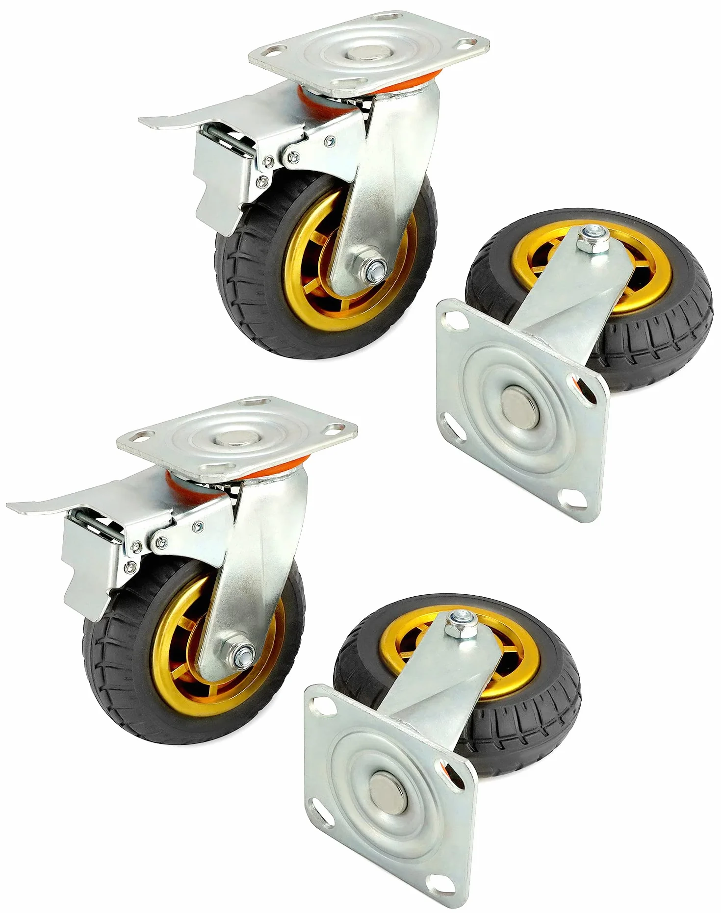 QWORK® 4 sztuki kółek do dużych obciążeń 150mm - do 250 kg na kółko - kółka skrętne z amortyzacją do transportu mebli i transportu przemysłowego (2 kółka skrętne + 2 kółka z hamulcem)