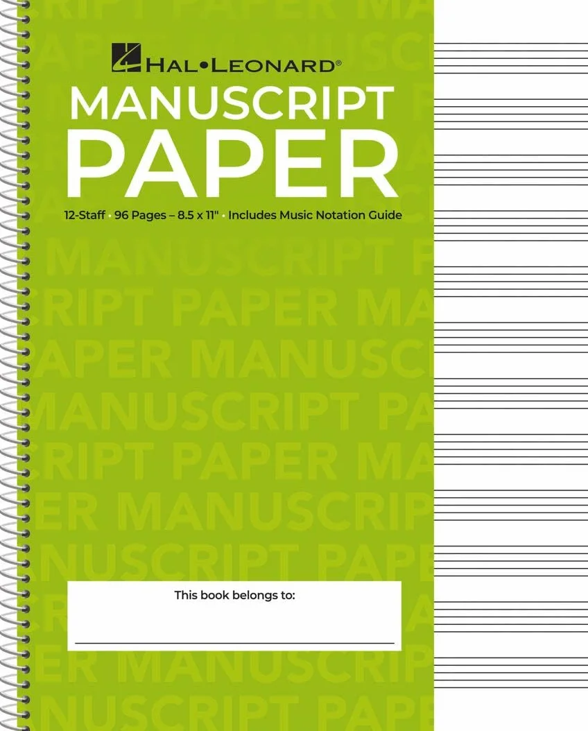 Cahier de musique - 12 portees, 96 pp. papier blanc - spirale: Green Cover