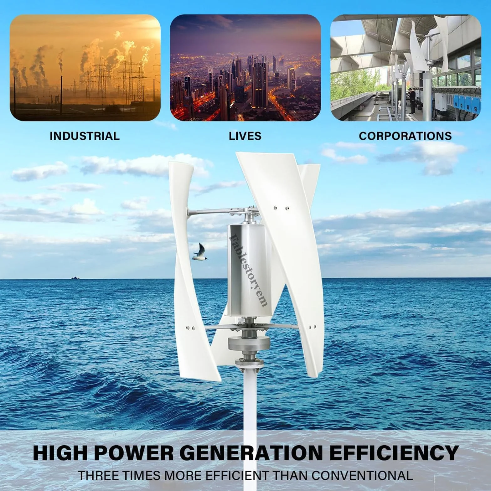 Pionowa Turbina Wiatrowa o Mocy 14000W I Kontrolerem MPPT, 3 Fazy AC 12V/24V/48V/110V/220V Pionowy Generator Energii Zestaw do Zasilania Energią Wiatrową do Uzupełniania Energii w Domu,White-48V