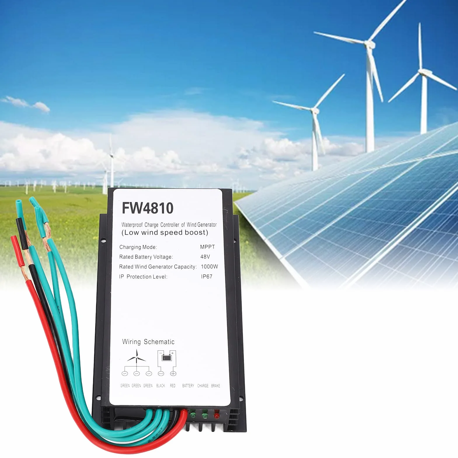 BuyWeek Kontroler Ładowania Turbiny Wiatrowej, 1000W 48V MPPT Kontroler Ładowania Turbiny Wiatrowej IP67 Wodoodporny