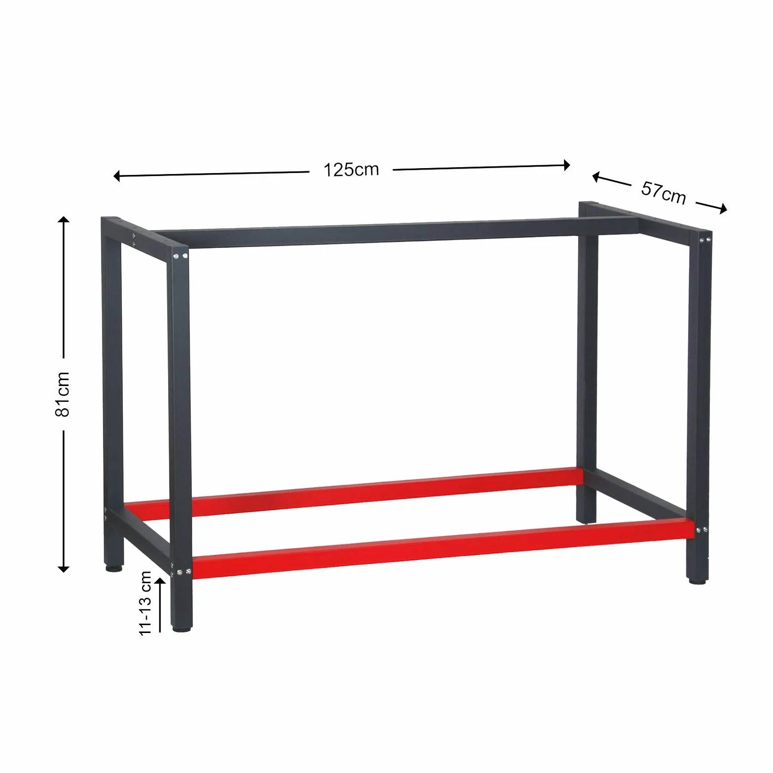 Wiltec Stelaż stołu warsztatowego 125 x 57 x 81 cm ze stali, stelaż stołu warsztatowego w kolorze antracytowym czerwonym, stelaż stołu maks. 200 kg jako stół warsztatowy, stół roboczy i kredens