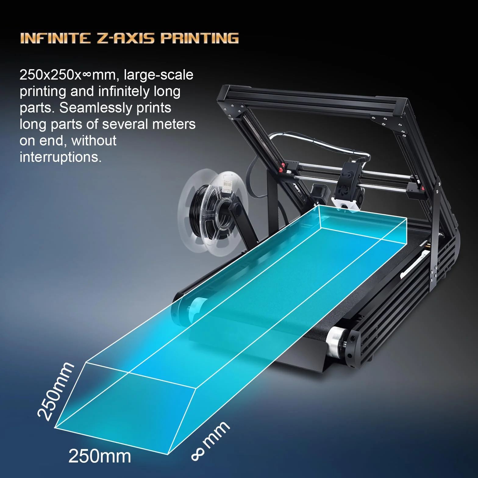 IdeaFormer IR3 V2 drukarka 3D z przenośnikiem, 250 × 250 × ∞ mm, nieskończony metalowy pasek, maszyny drukarskie 3D, długie, stosy i druk wielkomodelowy, maks. 400 mm/s