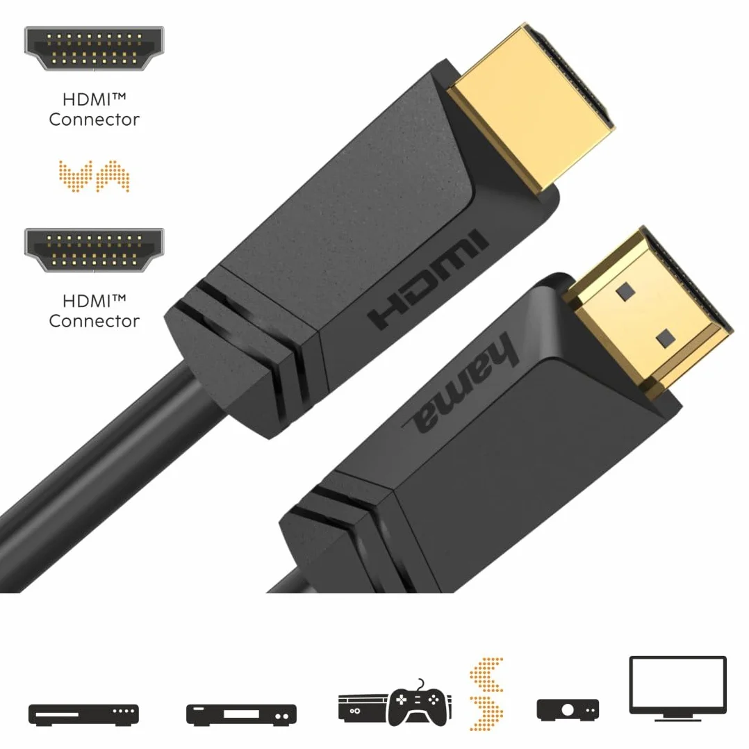 Hama Kabel HDMI 5m, Ultra High Speed, Kompatybilny z 4K/8K, 48 Gbit/s, eARC, Ethernet, HDR, Ochrona przed Zagięciem, 120Hz/60Hz